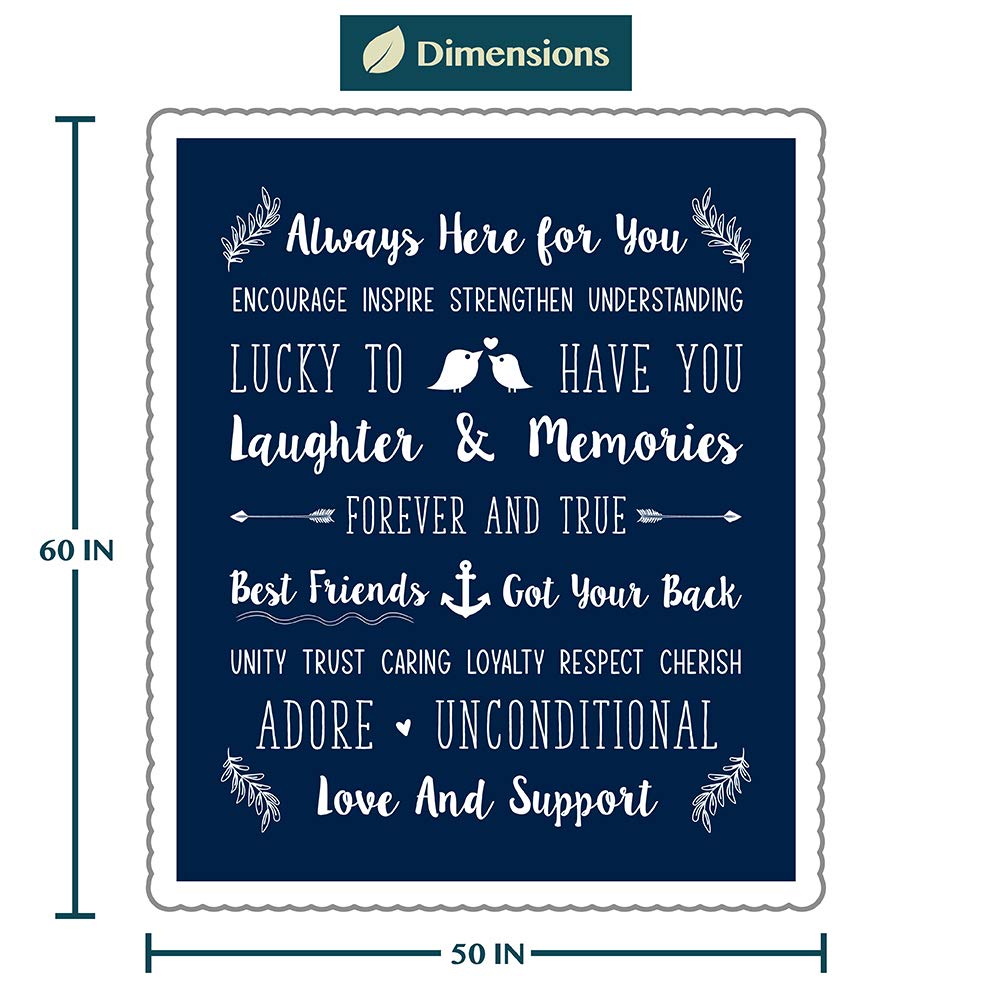 PAVILIA Best Friend Blanket - Soft Cozy Sherpa Throw Blanket with Inspirational Quotes | Thoughtful Friendship Gift for Women, Birthday Present for Bestie or Soul Sister | Perfect for Long Distance Friends, Movie Nights & Cozy Home Decor (Navy Blue)