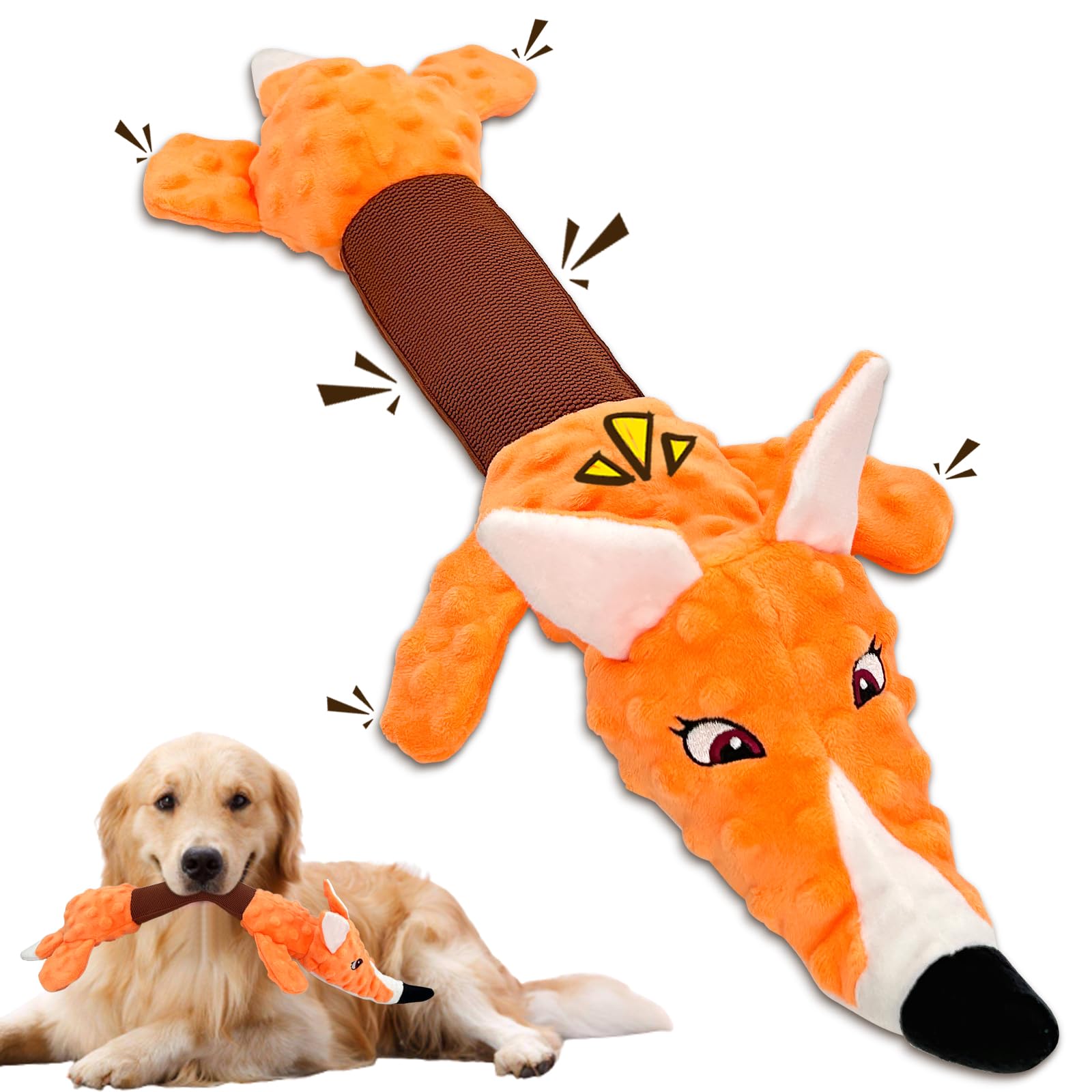 Durable Interactive Plush Dog Toys for Large Breeds - Crinkle Paper Chew Toys for Tug of War, Biting & Fetch Play - Fun Fox Design for Small, Medium & Big Dogs - Perfect for Indoor Play, Training & Anxiety Relief