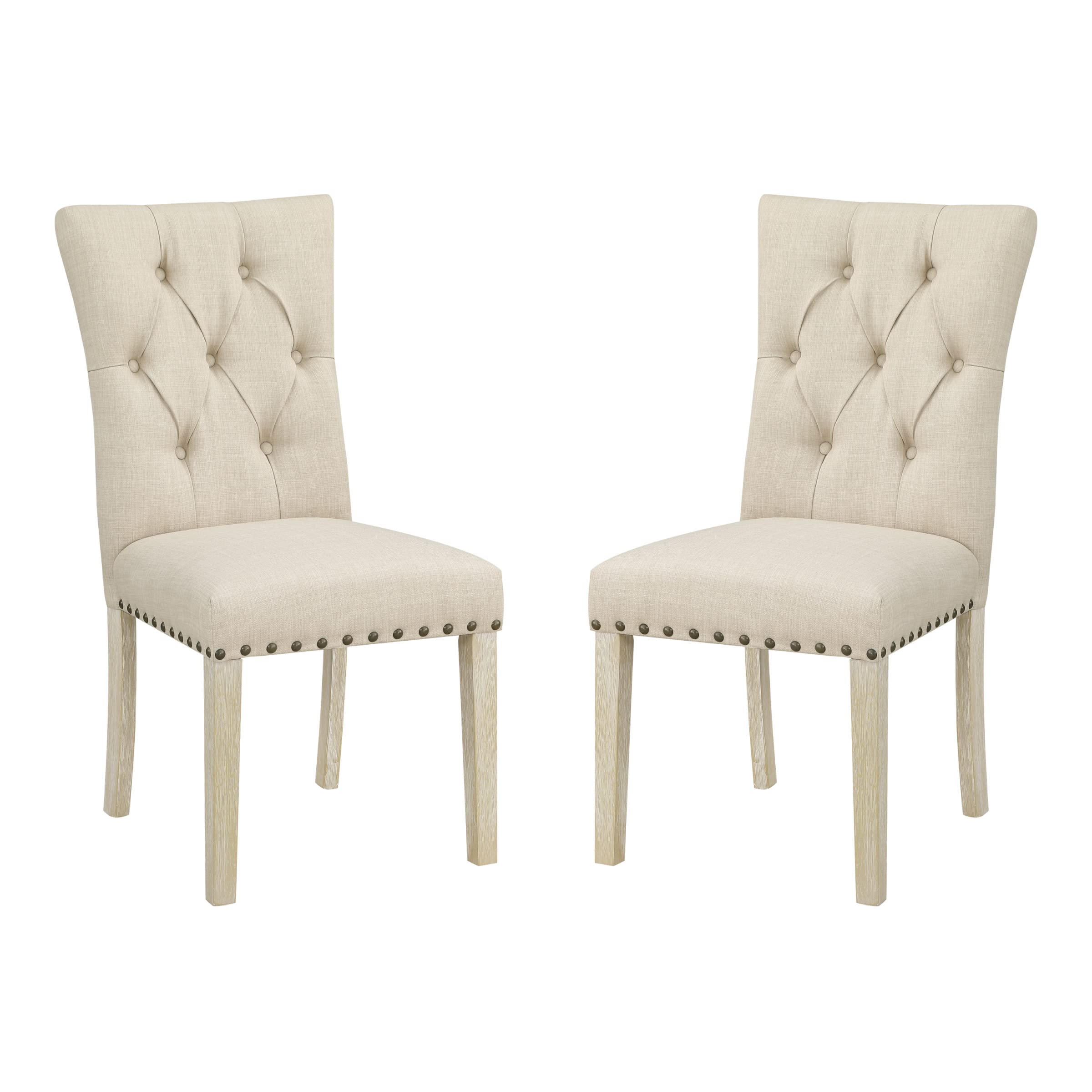 OSP Home Furnishings Preston Dining Chairs 2-Pack - Button Tufted Back, Antique Bronze Nailhead Trim, Durable Burlap Fabric - Perfect for Dining Room, Kitchen, or Breakfast Nook