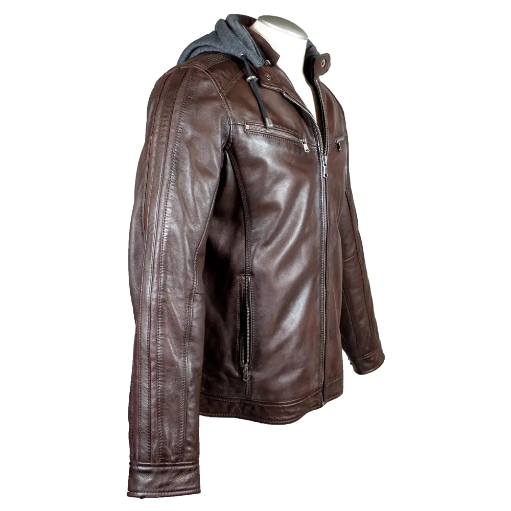 BOL Men's Hooded Snap Collar Leather Jacket - Stylish & Durable Motorcycle Jacket for Riding, Casual Wear & Outdoor Adventures