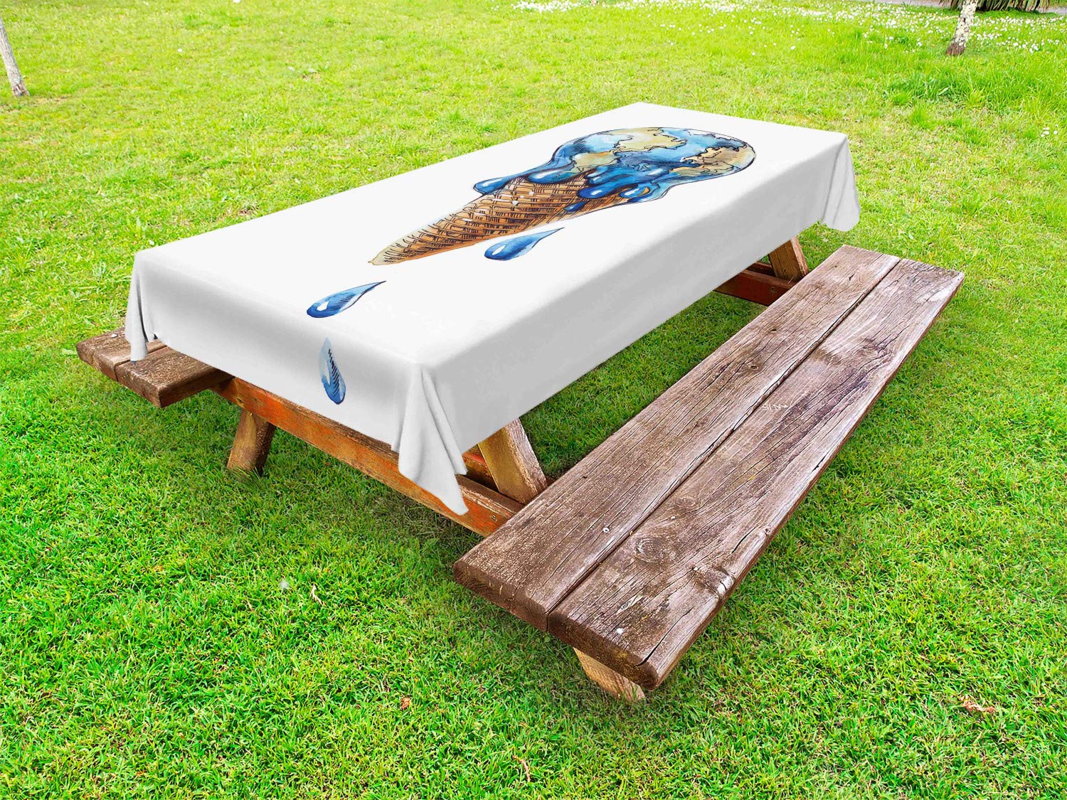 Ambesonne Ice Cream Themed Outdoor Tablecloth - Dessert Globe Planet Earth Flavor Print, Eco-Friendly Washable Picnic Table Cover 58