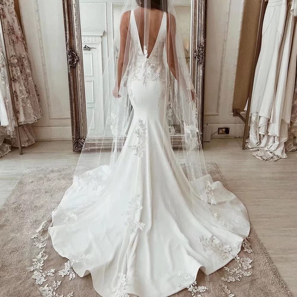Elegant Deep V-Neck Mermaid Wedding Dress - Satin Backless Bridal Gown for Beach & Destination Weddings | Perfect for Bride's Special Day & Romantic Ceremonies