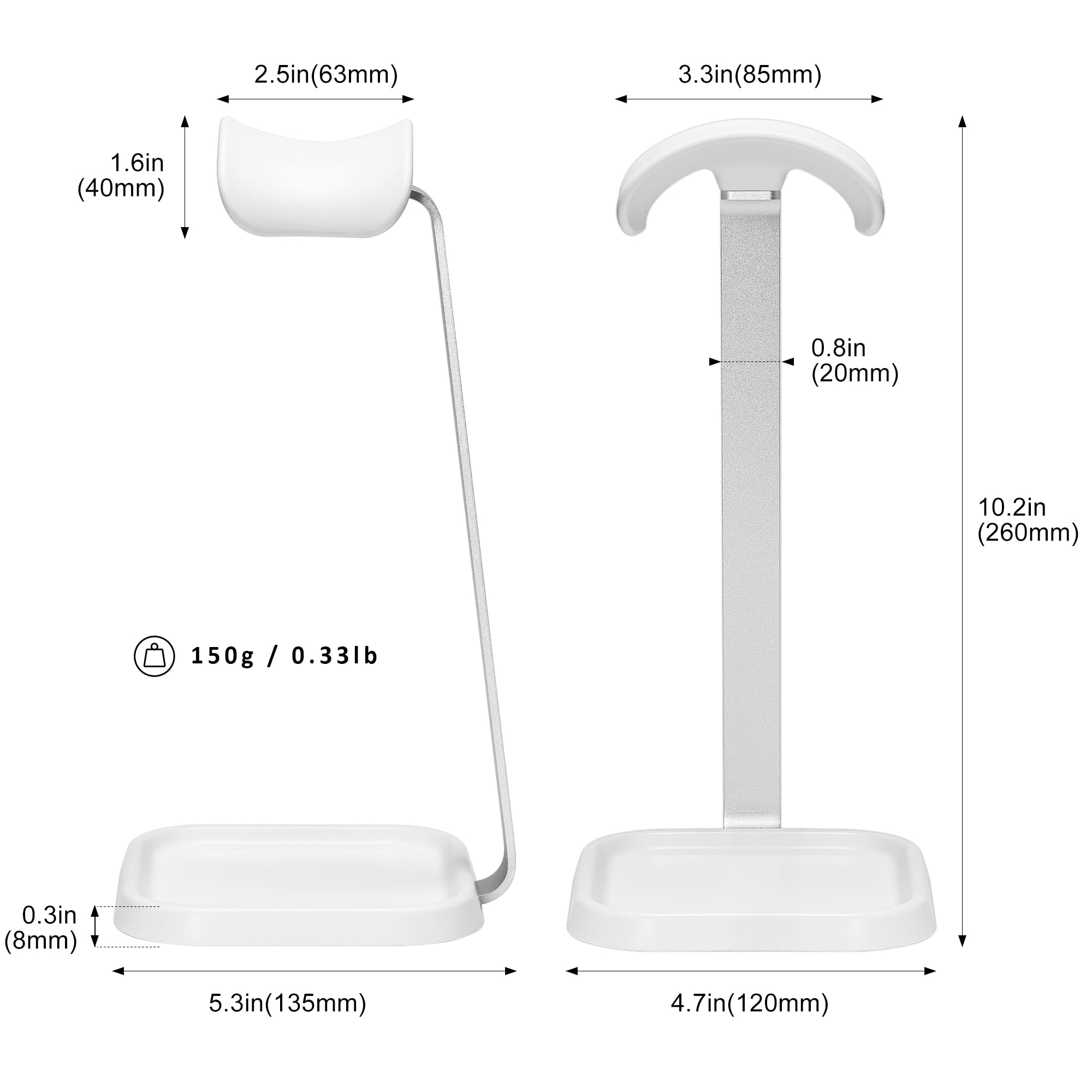 Premium Curved Headphone Stand with Storage Tray - Universal Gaming Headset Holder for AirPods Max/Pro, Beats, Bose, Sony & More - Space-Saving Desk Organizer for Home Office & Gaming Setup (White)