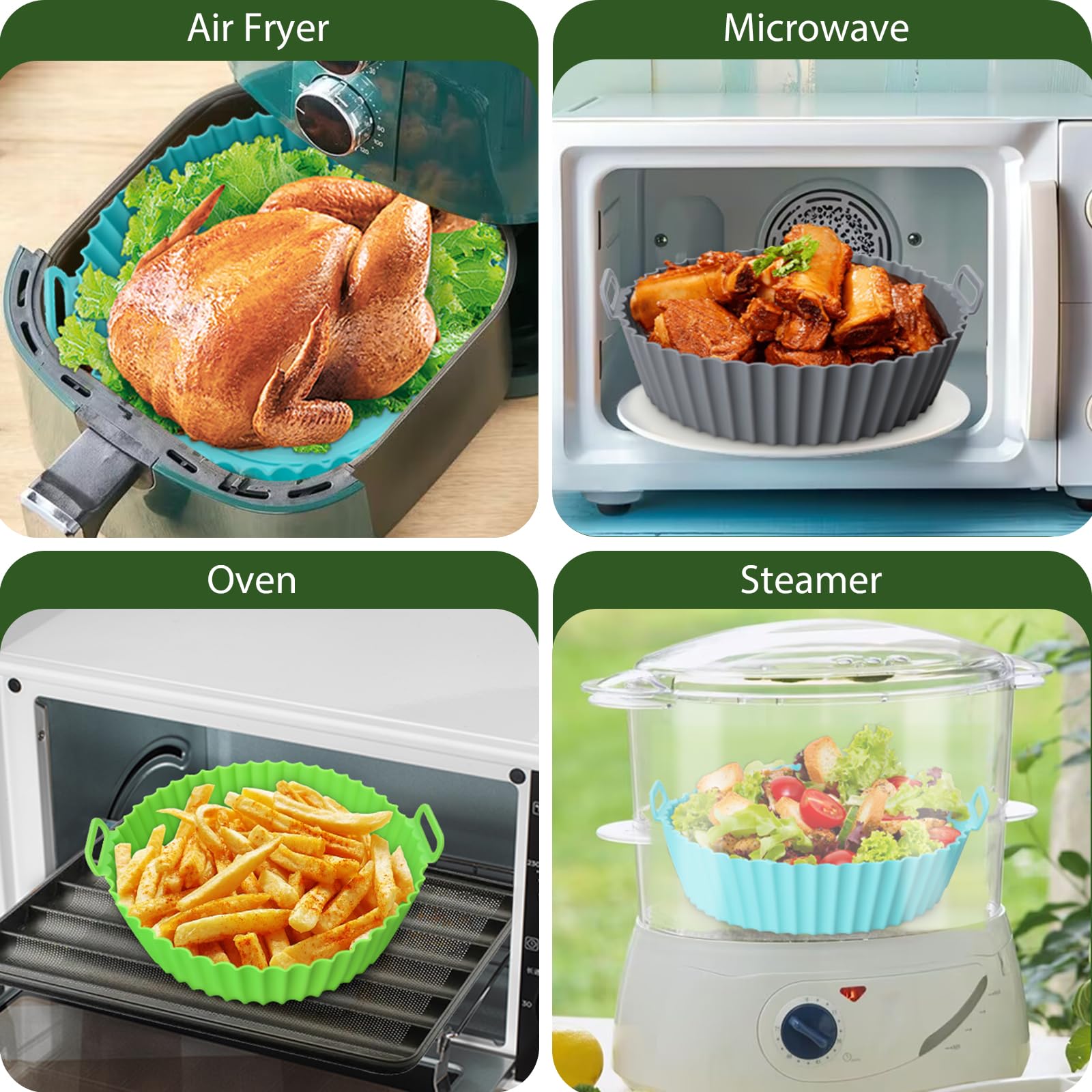 3 Pack 8-Inch Reusable Silicone Air Fryer Liners - Food Grade Non-Stick Basket & Pot Liners for Air Fryers & Ovens - Perfect for Baking, Roasting & Healthy Cooking Accessories