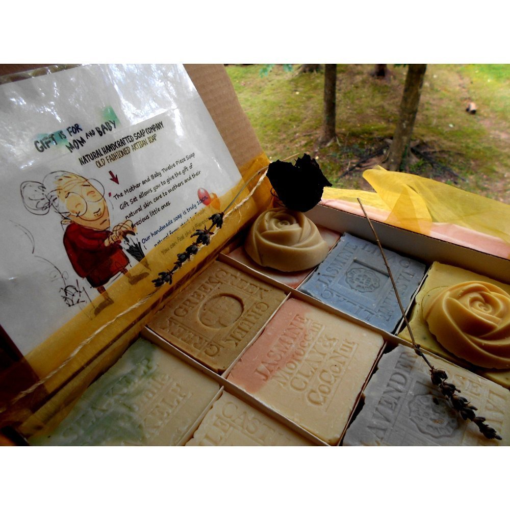 Natural Handcrafted Soap Gift Set - 12 Bar Organic Soap Collection for Mothers & Babies | Artisan Variety Pack | Perfect for Sensitive Skin Care, Baby Bath Time & Thoughtful Gifts