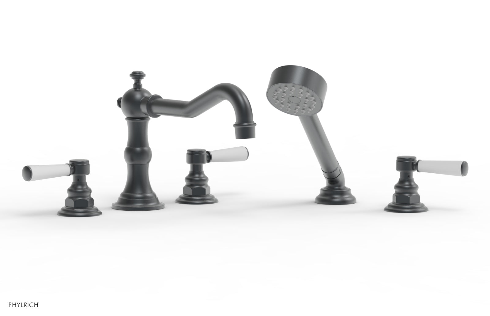 HENRI Deck Mount Tub Faucet Set with Hand Shower - Satin White Finish - Ideal for Bathroom Renovation & Modern Home Spa Experience