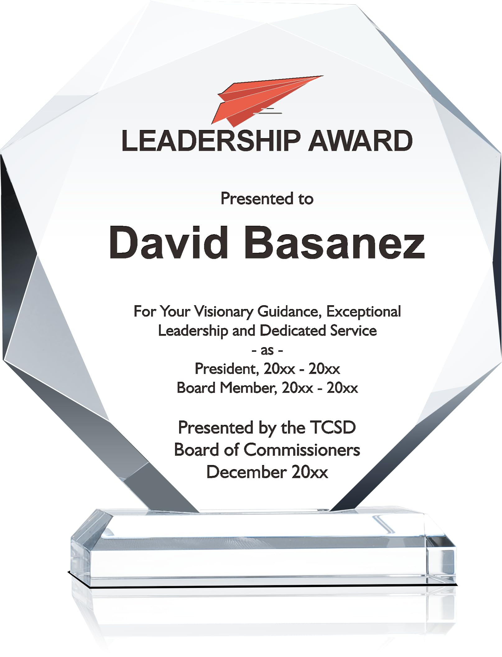 Custom Engraved Crystal Leadership Award Plaque - Personalized Appreciation Gift for Executives, Board Members, Retirement & Farewell (6.5