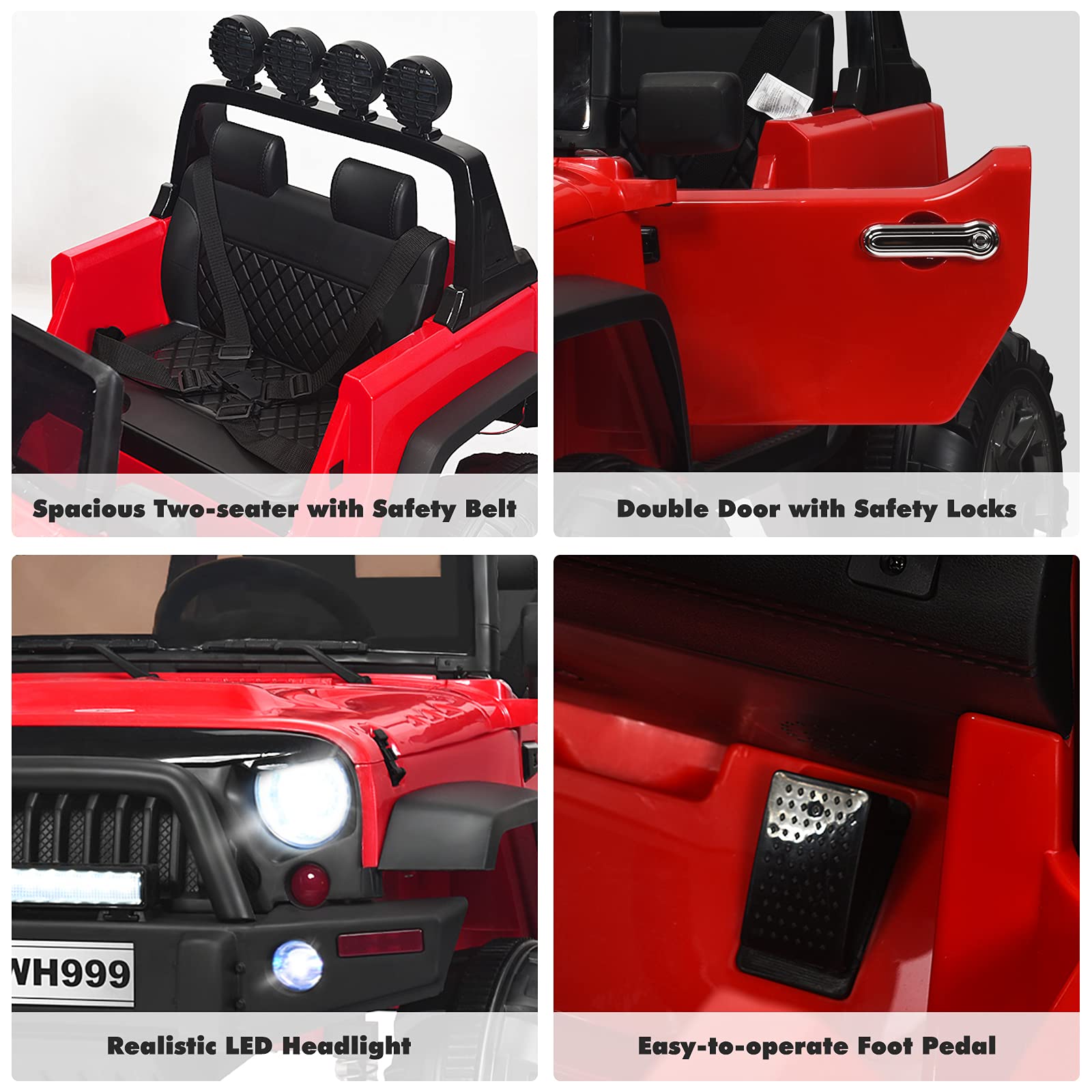 **HONEY JOY 12V Kids Ride On Truck - Electric Battery-Powered Car with Spring Suspension, MP3 Player, LED Lights & Remote Control - Openable Door 4 Wheeler Toy for Toddlers - Perfect Gift for Boys & Girls (Red) - Ideal for Outdoor Play, Birthday Presents & Family Fun**
