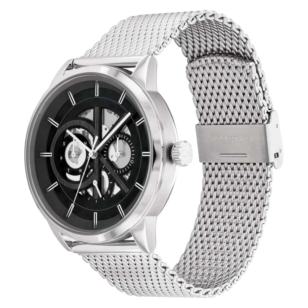 Calvin Klein Men's Chronograph Watch - Black Dial, Silver Milanese Strap, Model 25200213 | Stylish Dress Watch for Business & Formal Occasions
