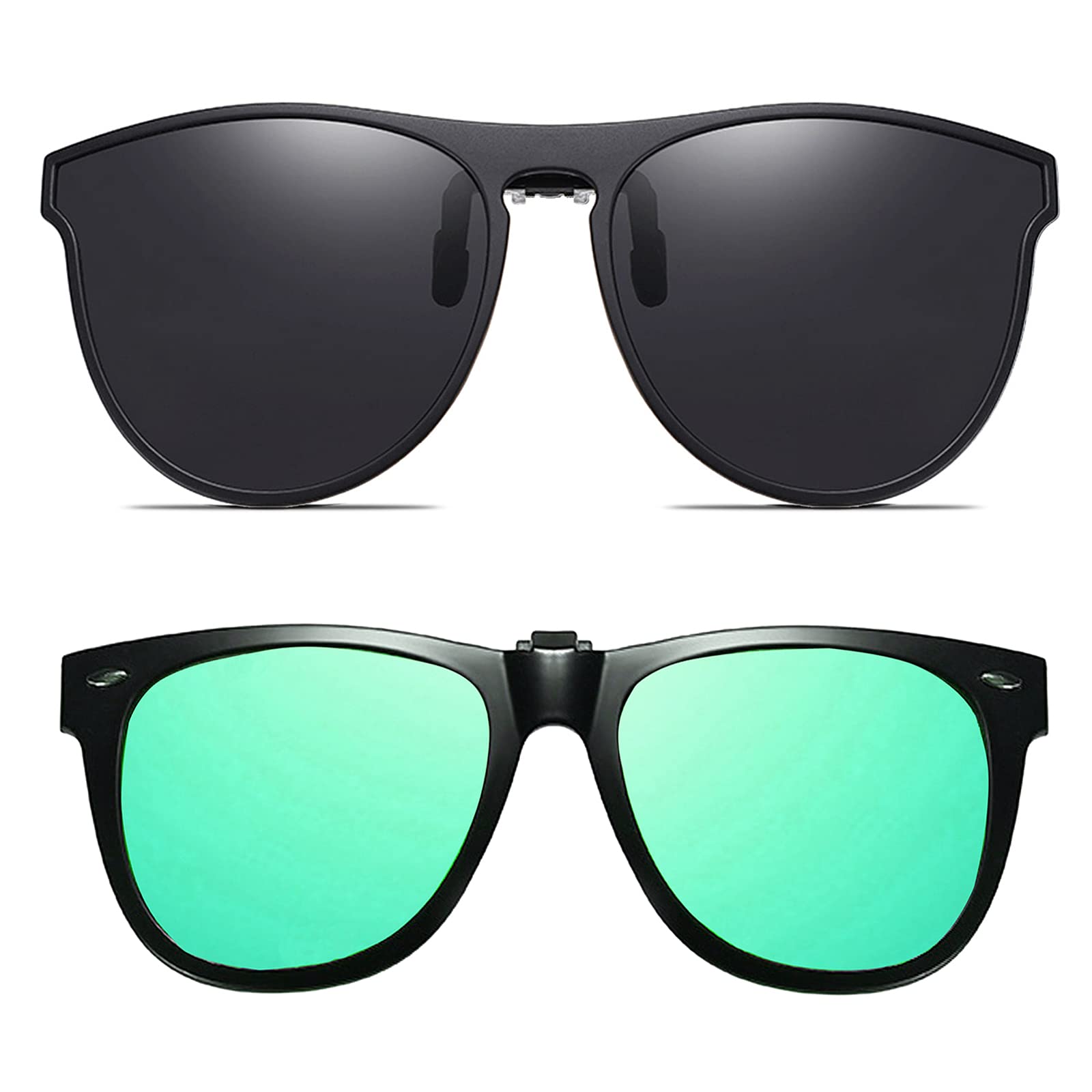 FF FRAZALA Polarized Clip-on Sunglasses 2 Pack - UV400 Protection Sunglasses for Prescription Glasses - Lightweight & Anti-Glare for Driving, Reading & Outdoor Activities