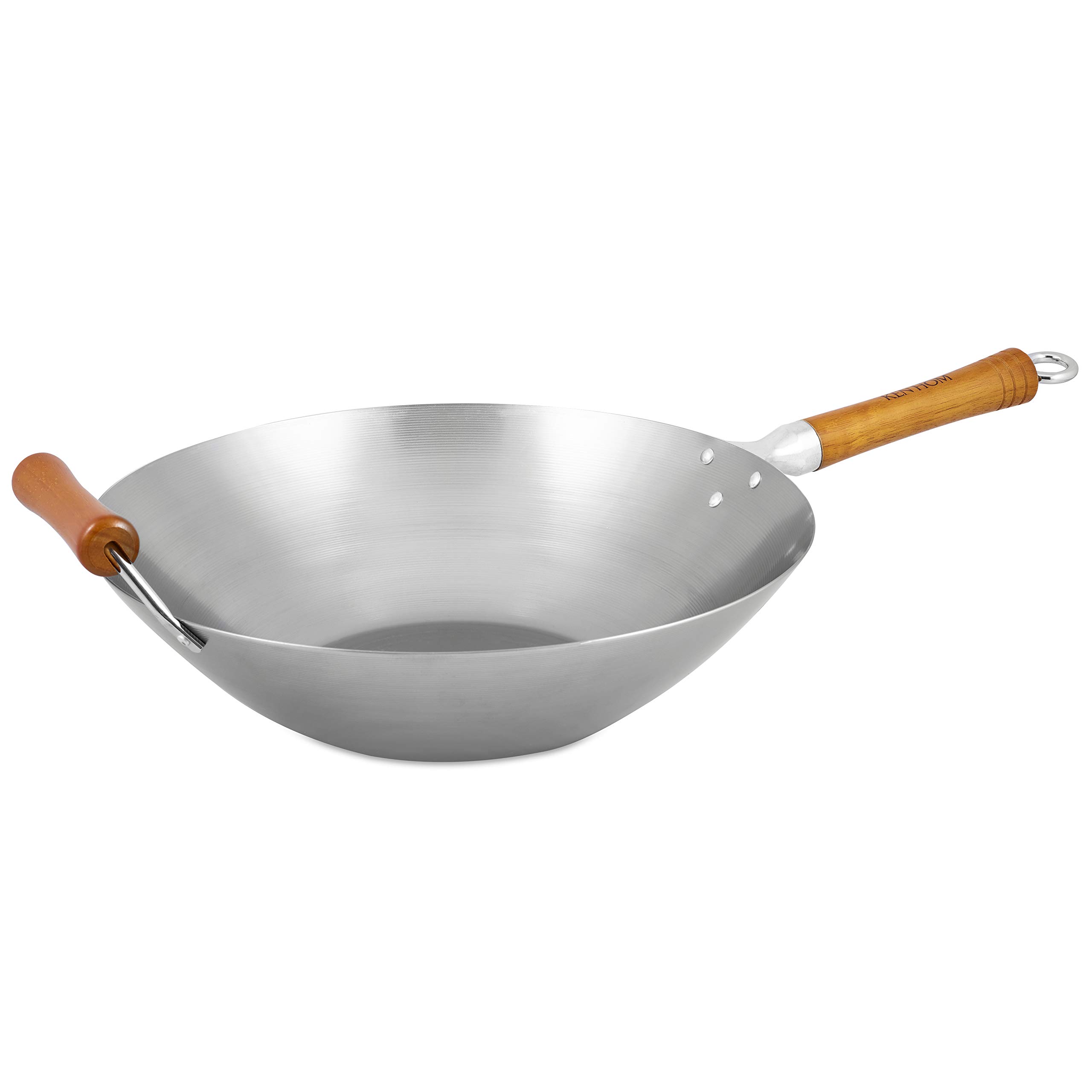 Ken Hom KH436003 Traditional Carbon Steel Wok Pan - 36cm Induction Compatible, Metal Utensil Safe, Hand Wash Only - Perfect for Stir-Frying, Searing & Asian Cooking