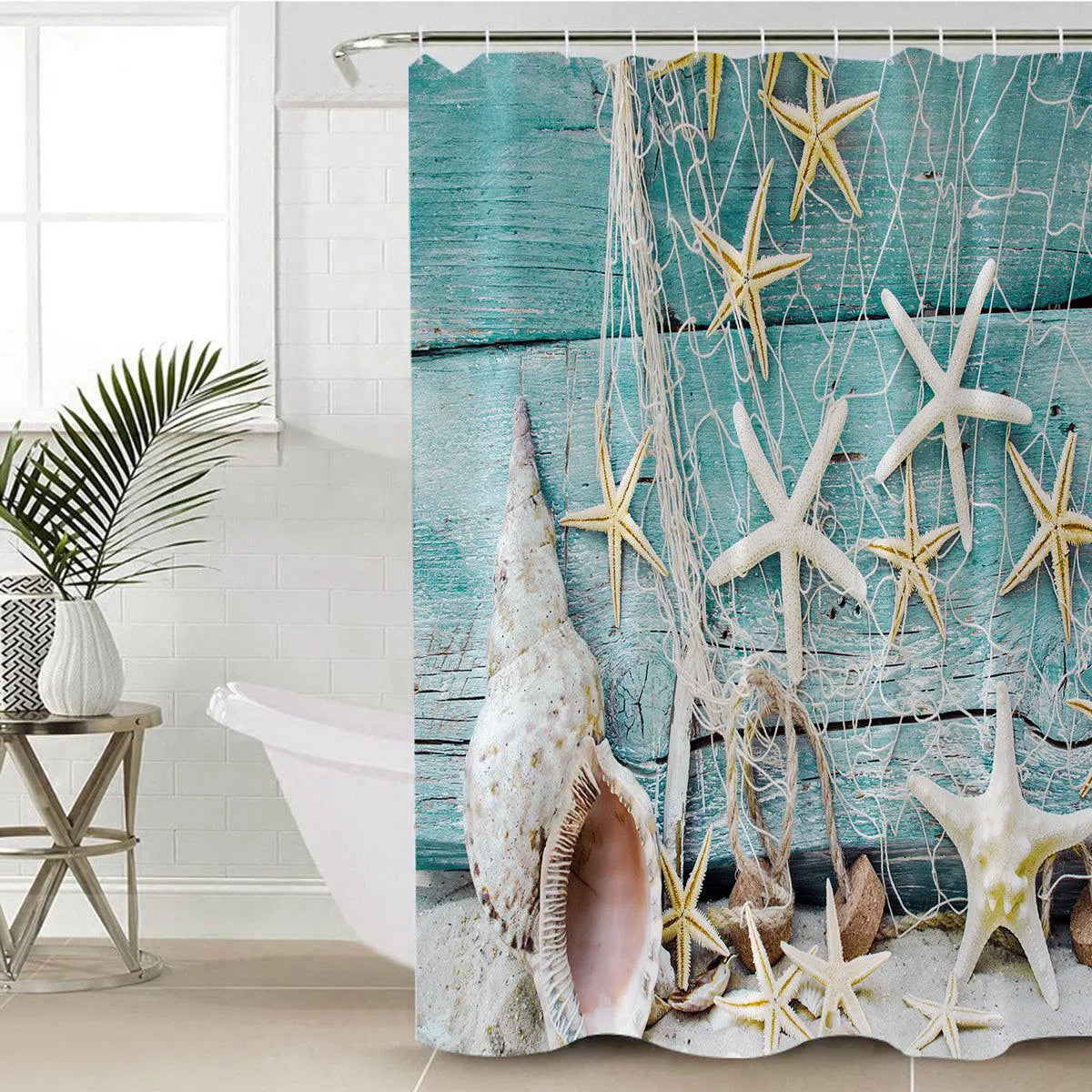 Premium Fishing Net Shower Curtain - Waterproof Bathroom Decor with Ocean Theme - Perfect for Beach House, Nautical Bathroom, or Coastal Home Decor