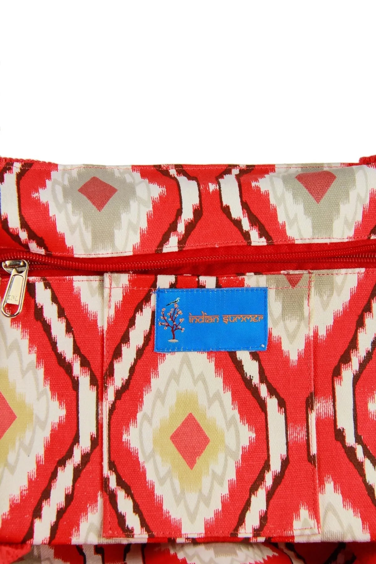 Stylish Oasis Red Ikat Weekender Bag - Large Travel Duffel with Pockets | Perfect for Weekend Getaways, Gym, and Business Trips