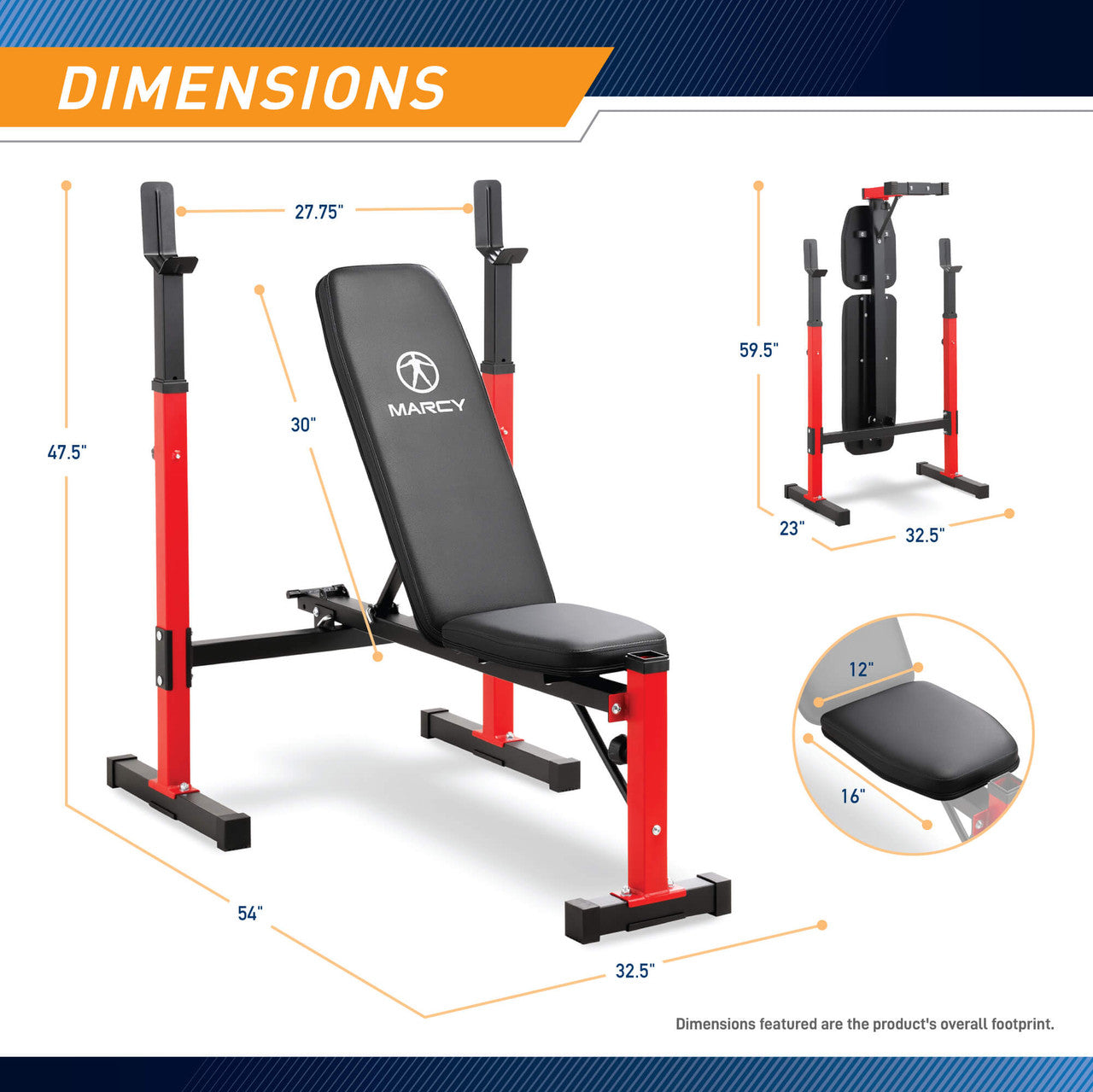 Marcy MWB 5511 Standard Weight Bench for Home Gym - Adjustable Workout Bench for Strength Training & Bodybuilding | Perfect for Home Fitness, Garage Gym & Personal Training