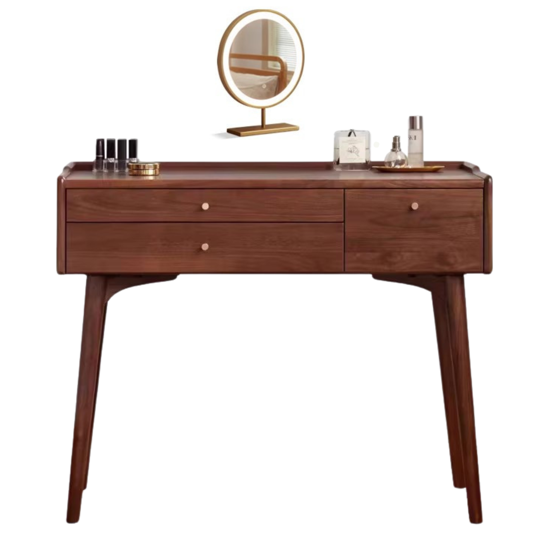 39.4x17.7x31.9 inch/ 100x45x81сm/ Rich Dark Walnut color/ Black Walnut Bethes Dressing Table + Cosmetic Mirror Gold Edge Set