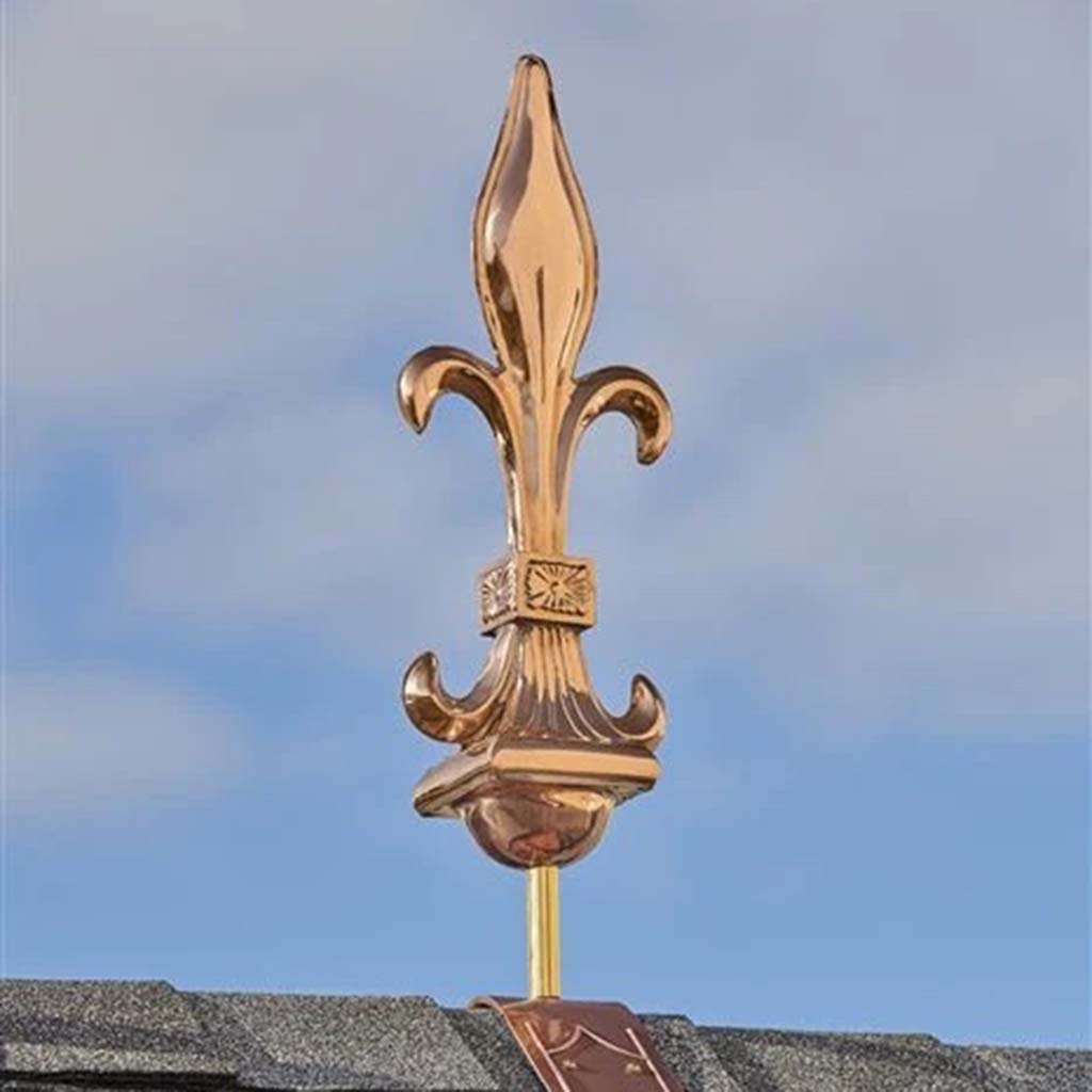 Good Directions Fleur De Lis Pure Copper Finial with Decorative Copper Roof Mount - Elegant Outdoor Decor for Garden, Patio & House Exterior