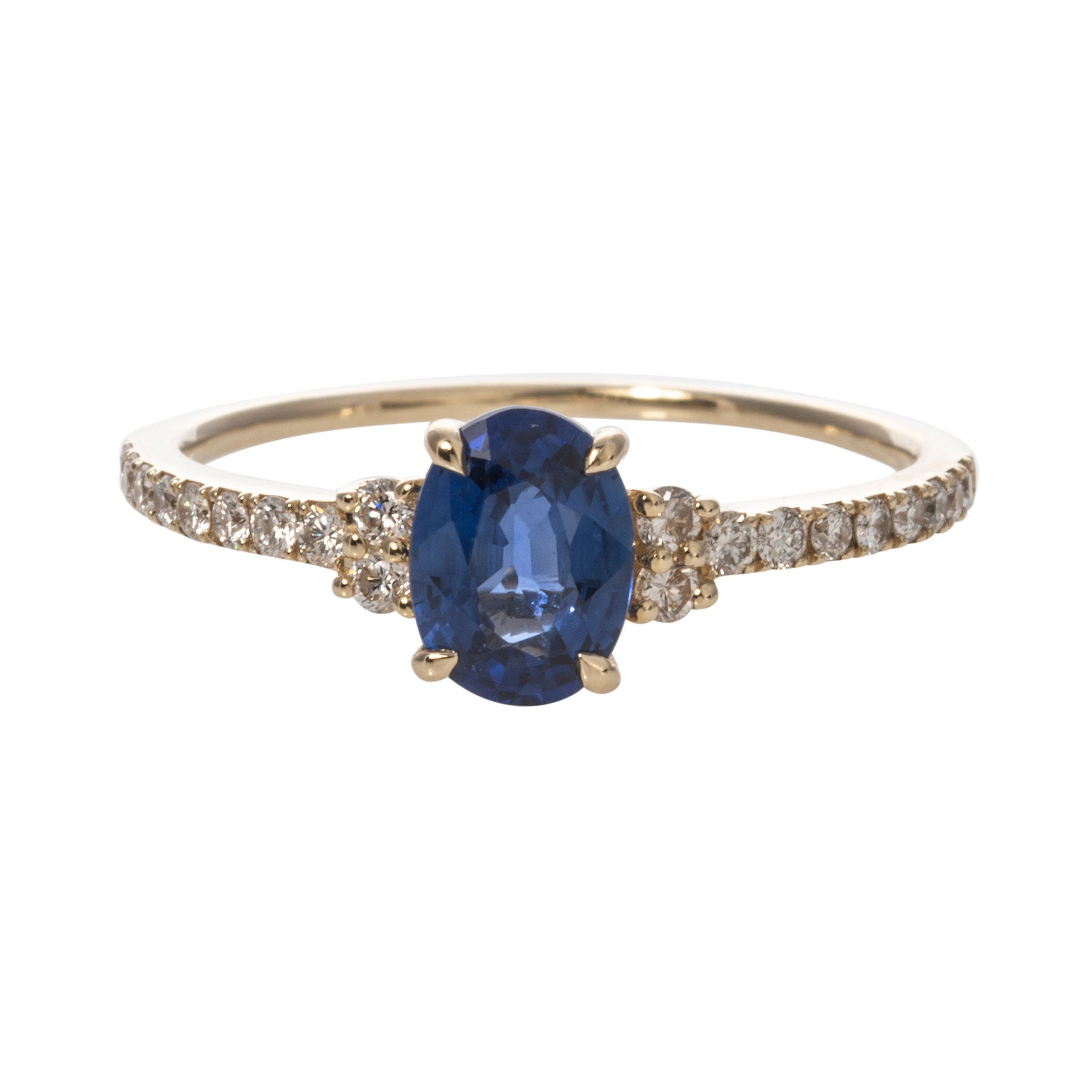 14K Yellow Gold Oval Sapphire & Diamond Ring for Women - Elegant Engagement, Wedding, or Anniversary Jewelry Gift