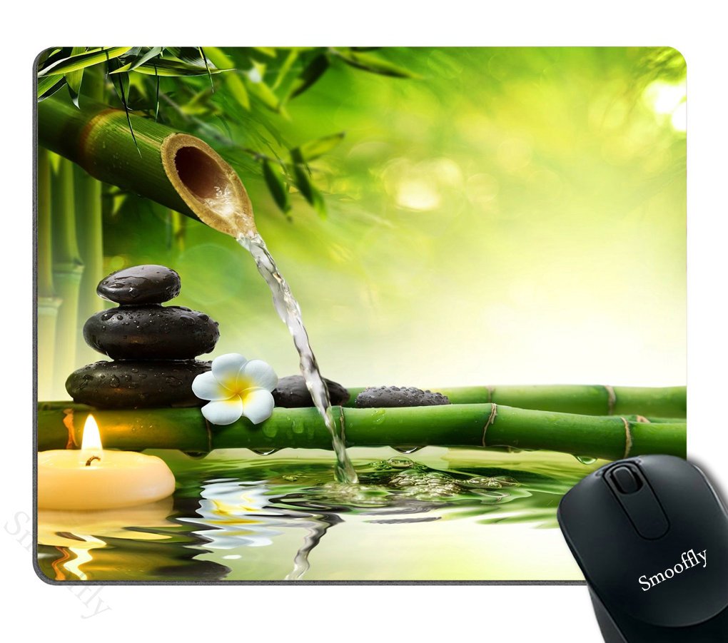 Smooffly Nature-Themed Gaming Mouse Pad with Spa Stones & Flowing Water Design - Zen Garden Japanese Style for PC & Office Use - Perfect for Relaxation & Stress Relief