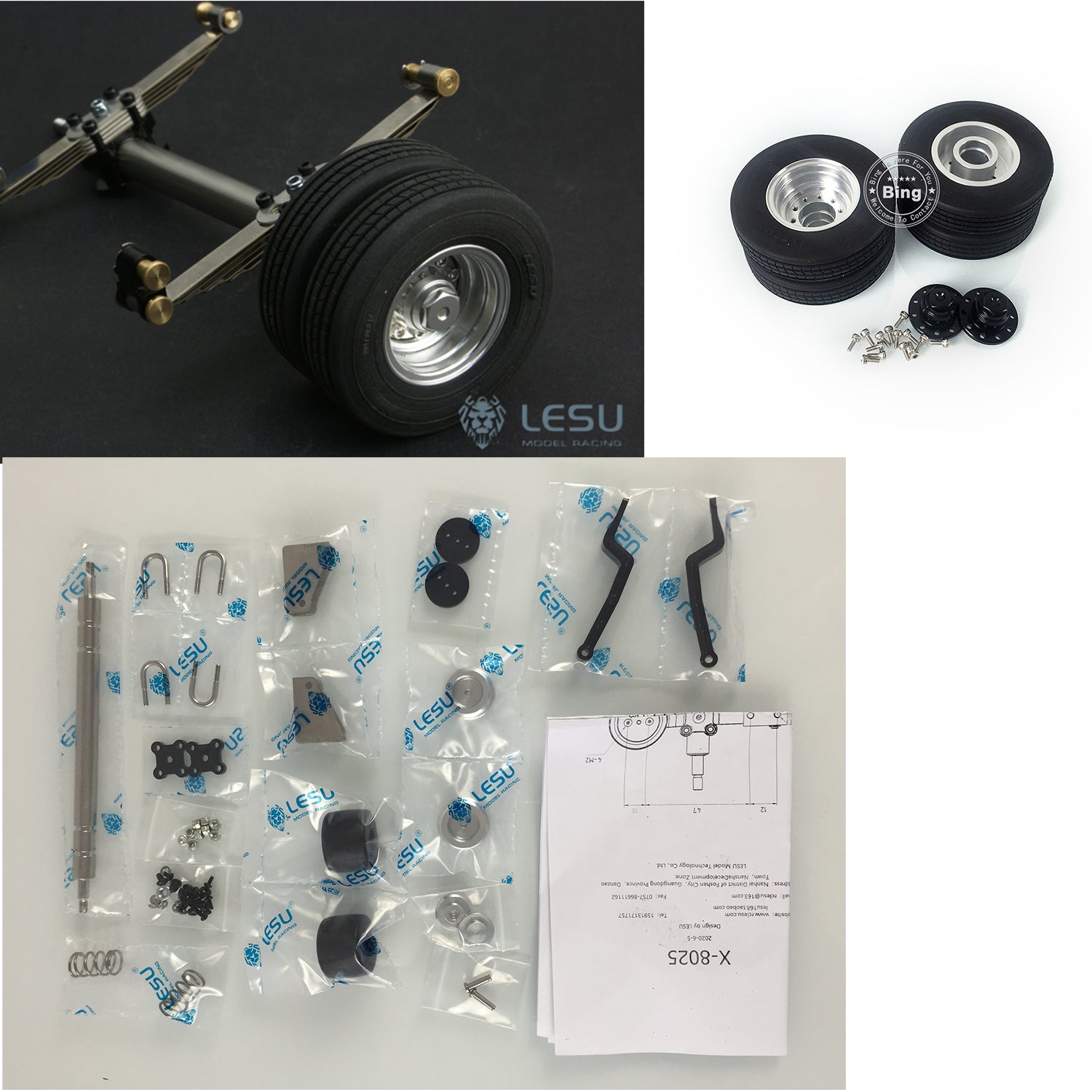1/14 Scale RC Metal Air Suspension Axle with Hub & Tires - Replacement Part for LESU A0020 Hydraulic Trailer Plate - DIY Truck Model Accessories for Off-Road Simulation & Heavy Load Scenarios
