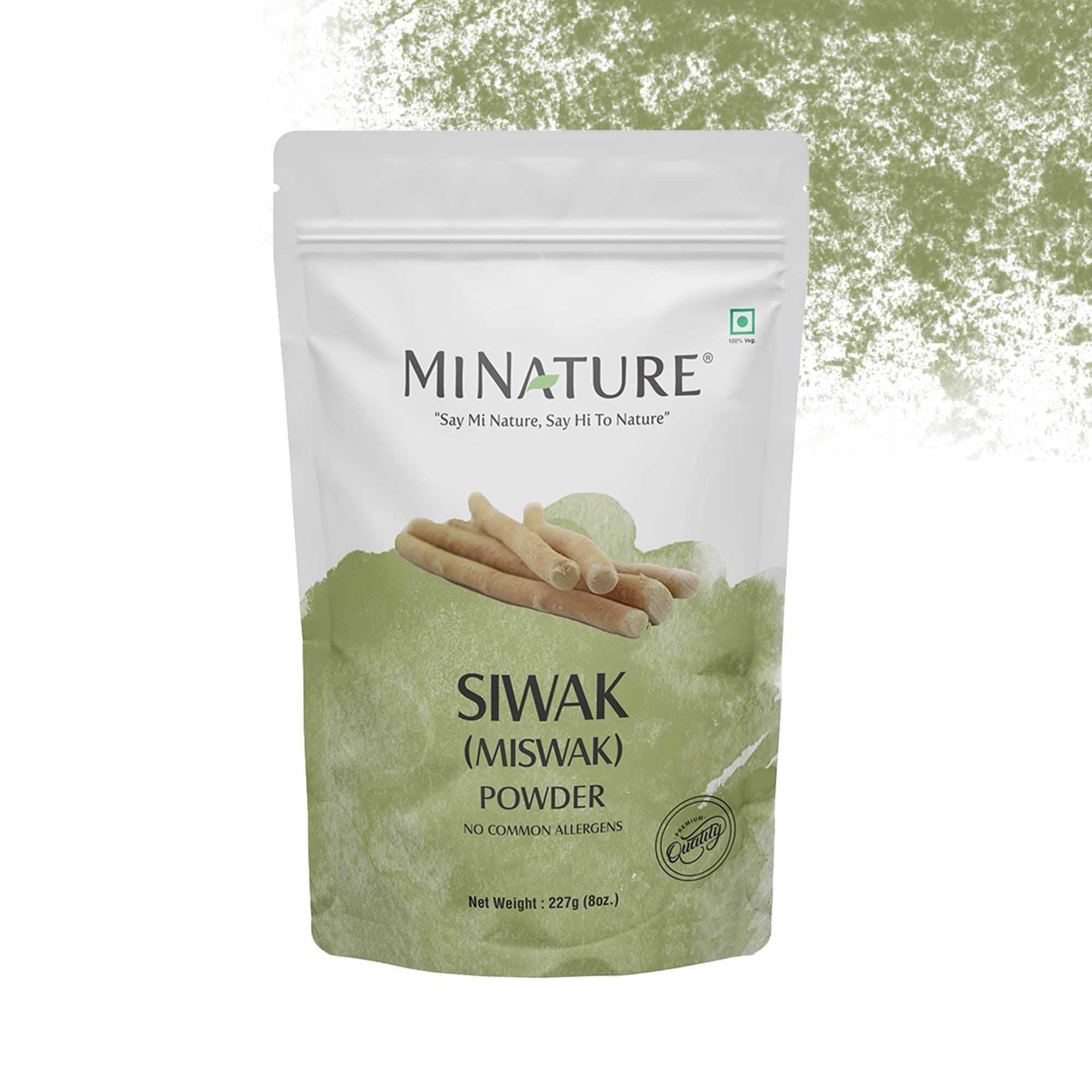 Miswak (Siwak) Powder by mi Nature | 100% Pure Salvadora Persica Tooth Powder (8 oz) | Natural Teeth Whitening & Oral Care | Halal Dental Hygiene for Travel, Camping & Daily Use