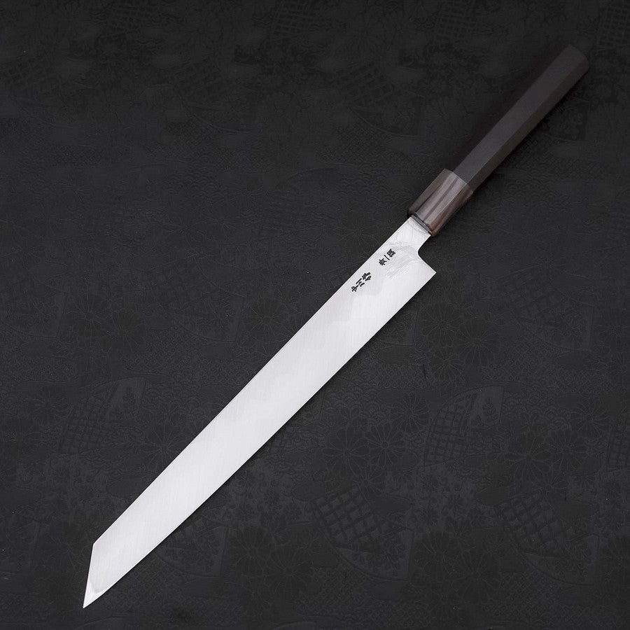 Premium Yanagi Kiritsuke Knife - Blue Steel #1 Kasumi Finish with Buffalo Ebony Handle (270mm) - Includes Sheath - Ideal for Sushi Chefs & Japanese Cuisine Preparation