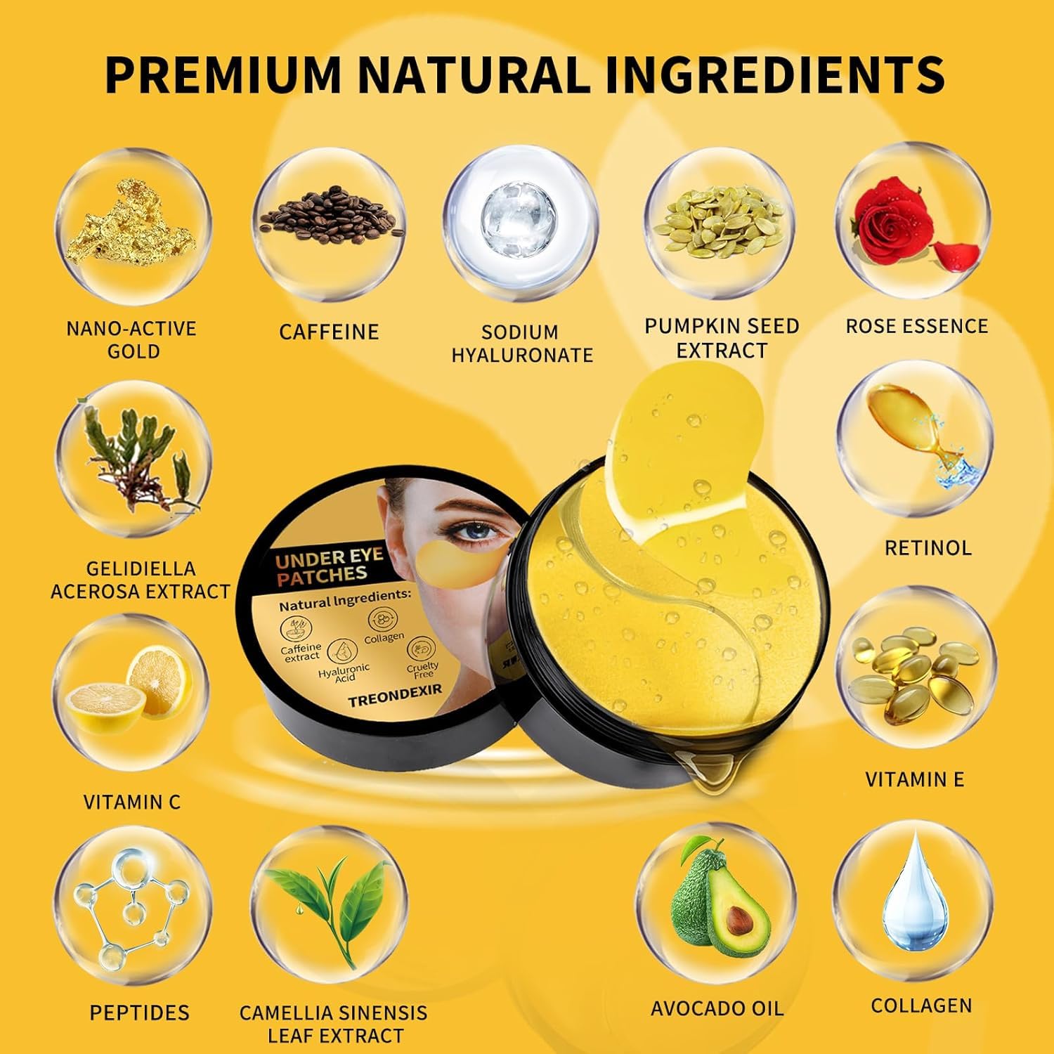 Fidrox 24K Gold Eye Masks for Dark Circles & Puffiness - 60PCS Under Eye Gel Patches with Collagen, Caffeine & Peptides - Reduce Eye Bags, Wrinkles & Puffy Eyes - Perfect for Night Skincare, Spa Days & Travel Essentials