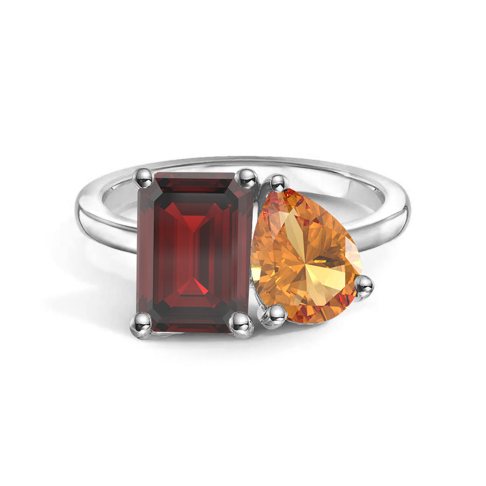 Personalized Garnet Birthstone Ring for Couples - Custom Toi et Moi Anniversary Ring for Her - Romantic Gift for Valentine's Day, Engagement or Wedding Anniversary (Perfect for February Birthdays)