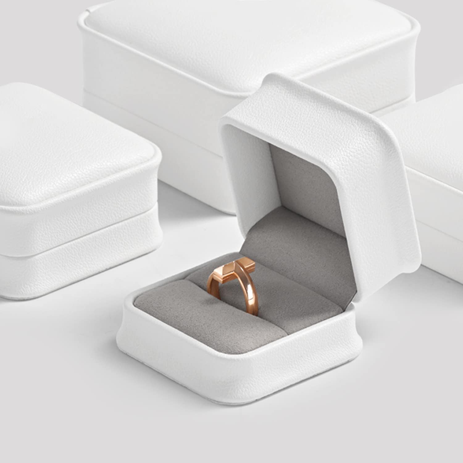 Premium White PU Leather Ring Box for Engagement & Proposal - Jewelry Gift Box for Wedding, Anniversary & Special Occasions