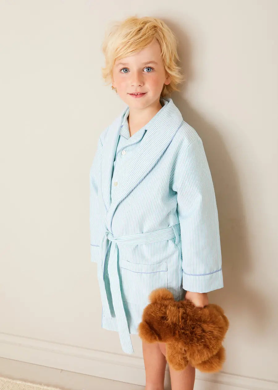 Rochester Striped Green Dressing Gown for Kids (18 Months to 10 Years) - Cozy Loungewear for Bedtime & Relaxation at Home
