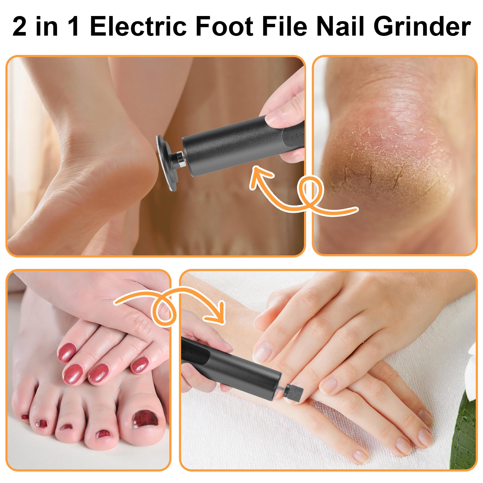 ELEOPTION Electric Callus Remover for Feet - 6 Speed Adjustable Rechargeable Foot File & Nail Grinder - Professional Pedicure Tool for Dry Dead Skin Removal - Perfect for Home Spa, Foot Care & Pedicure (Black)