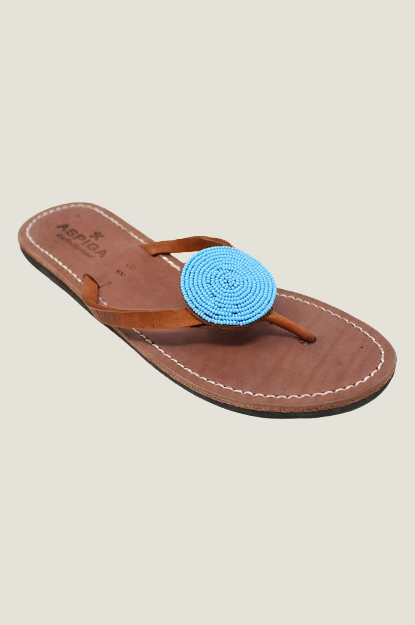 Turquoise Leather Sandals for Women - Comfortable Disc Design Flat Sandals - Perfect for Beach, Vacation & Summer Outfits