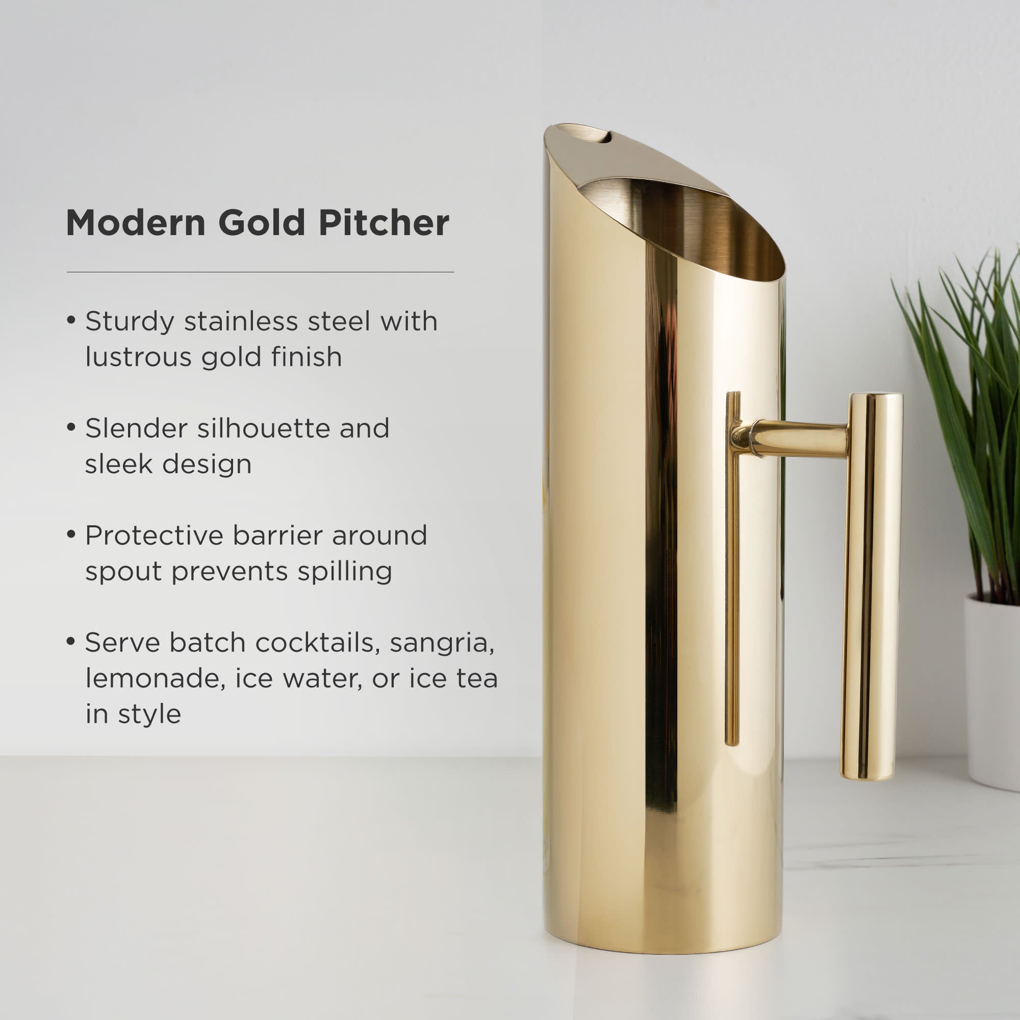 Premium Stainless Steel Pitcher with Gold Finish - Elegant & Durable Water Pitcher for Iced Tea, Lemonade & Cocktails - Perfect for Home, Kitchen & Outdoor Entertaining