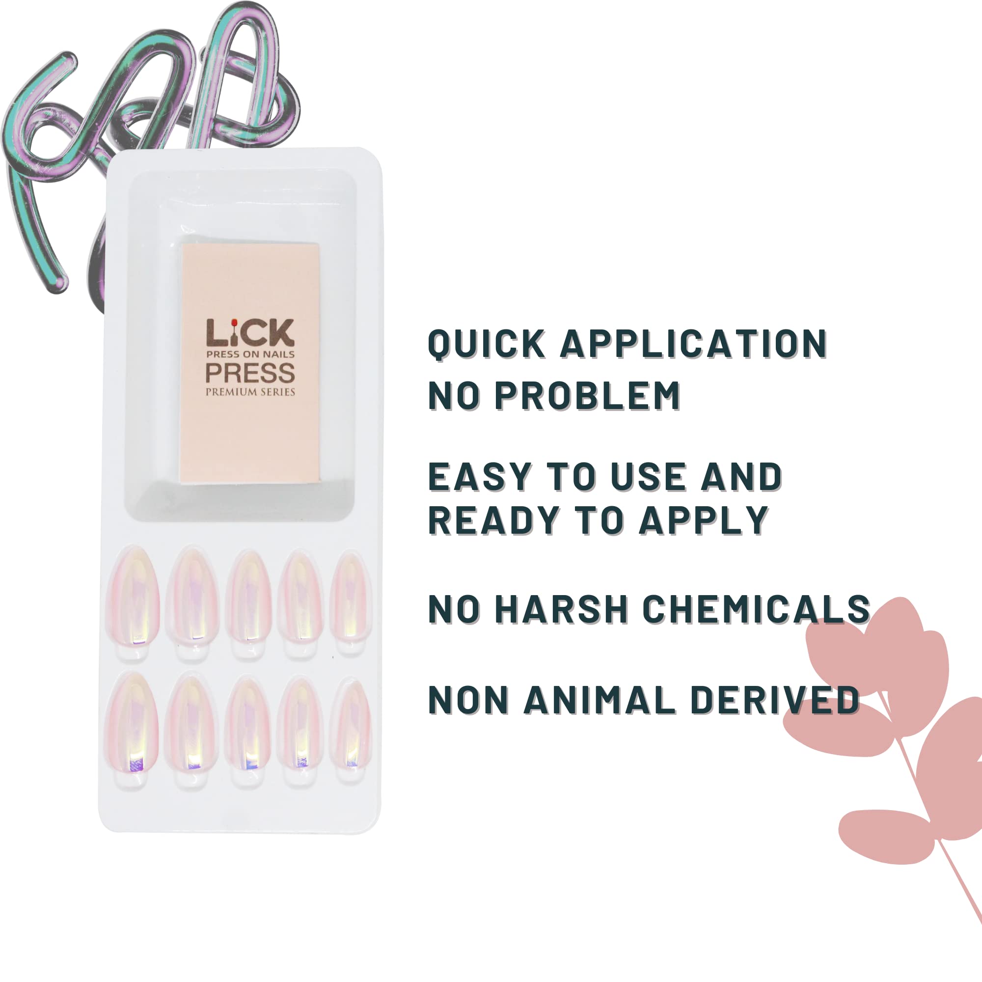 Lick Metallic Artificial Nails Set - 14 Pcs Acrylic Fake Nails for Women & Girls, Reusable Nail Extension Kit with No Glue Needed, Perfect for Parties, Weddings, and Special Occasions
