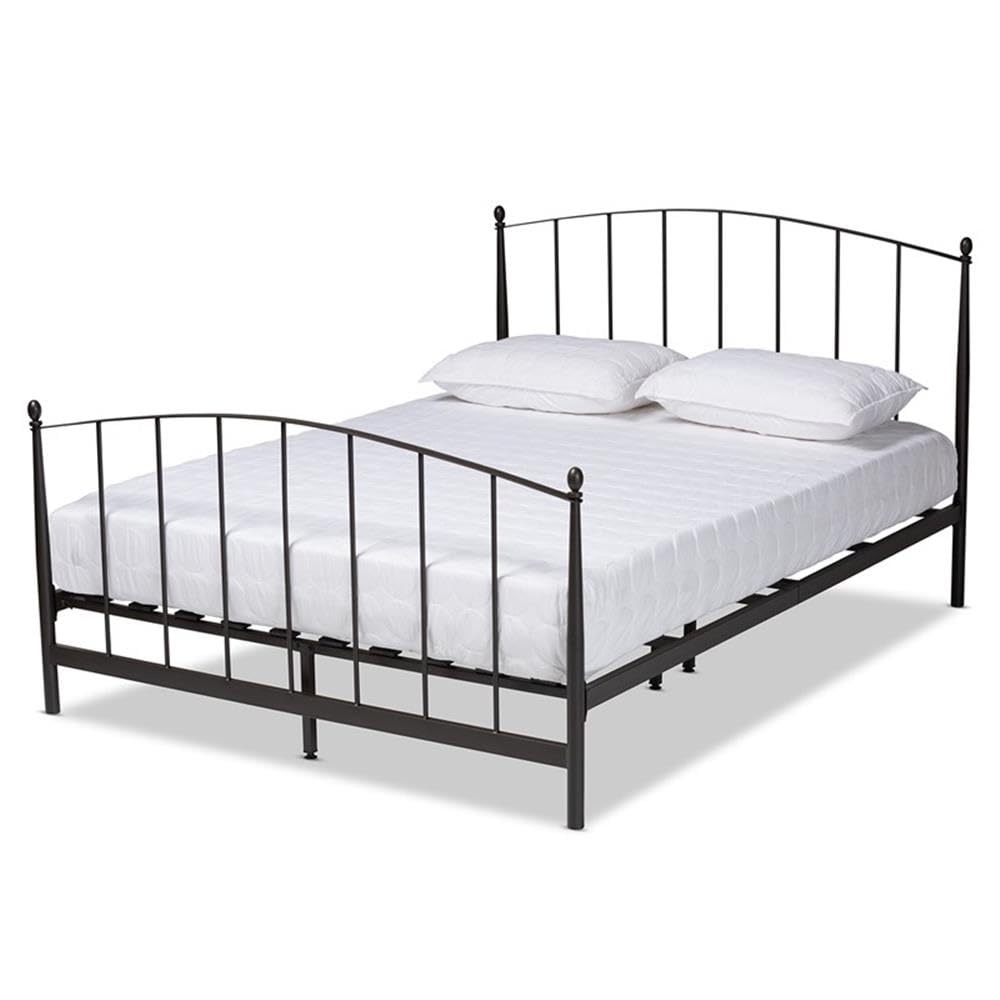Baxton Studio Lana Queen Size Platform Bed Frame - Black Metal Finish with Sturdy Slat Support | Modern Minimalist Bedroom Furniture for Small Spaces & Apartments