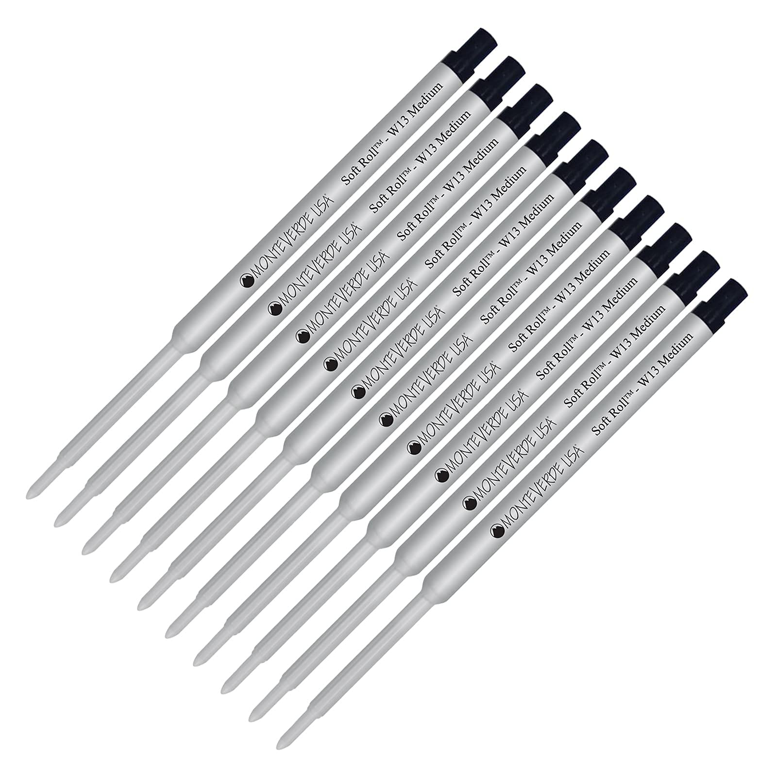 Monteverde Soft Roll Ballpoint Ink Refills 10-Pack - Compatible with Waterman Style Pens - Black Medium Tip 0.7mm - Smooth Writing for Office, School & Daily Use