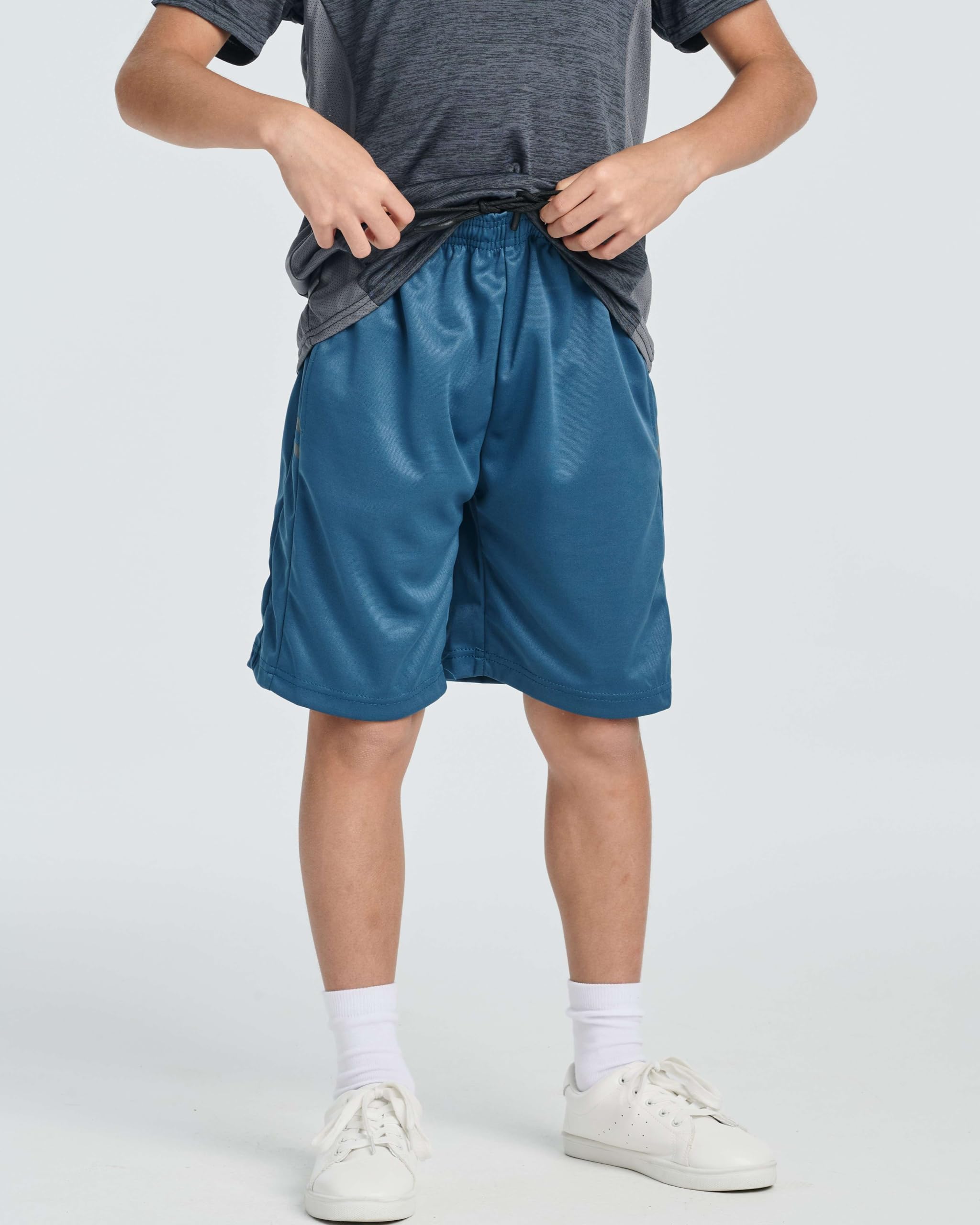 Real Essentials 5-Pack Boys' Athletic Basketball Shorts with Pockets - Breathable Quick-Dry Youth Sports Shorts for Ages 4-18 - Perfect for Basketball, Gym, Running & Casual Wear
