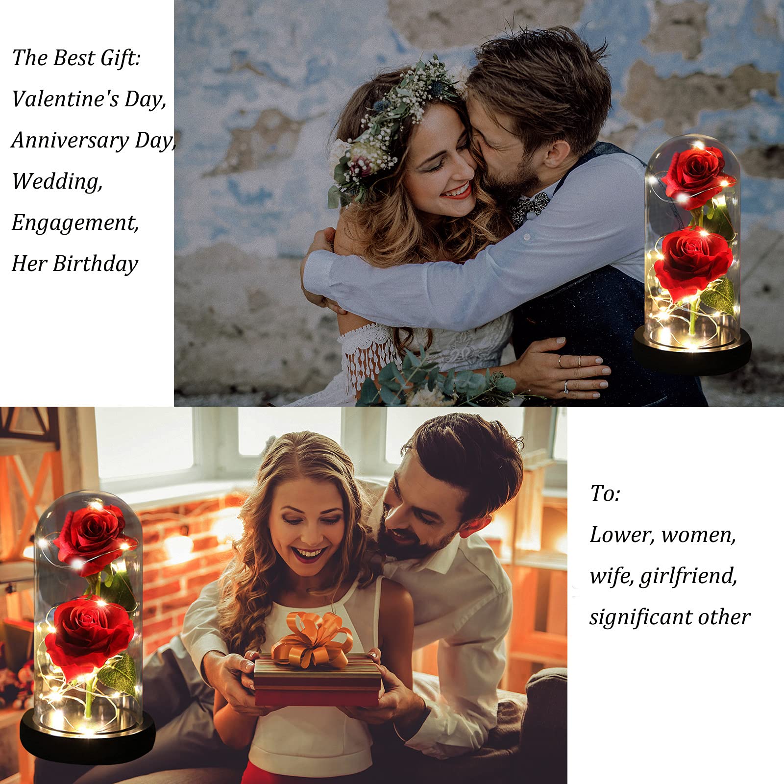 Enchanted Glass Rose in Dome - Beauty and The Beast Inspired Eternal Rose Gift for Women, Mom, Wife - Red Silk Flower with LED Light for Valentine's Day, Anniversary, Wedding, Birthday - Romantic Home Decor & Keepsake Present
