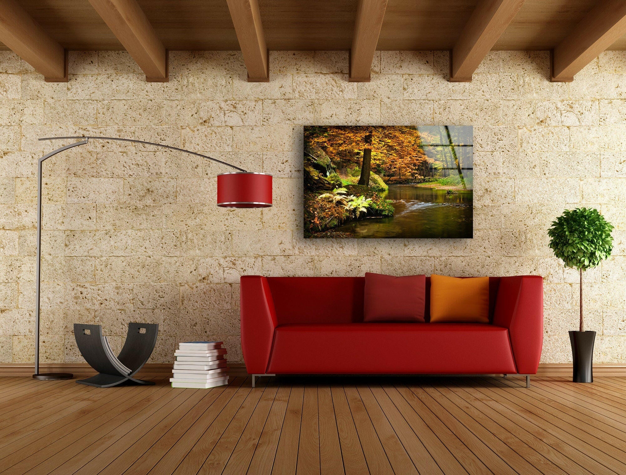 Autumn Forest River Landscape Wall Art - Nature Inspired Canvas Print for Home & Office Decor | Perfect for Living Room, Bedroom & Office Spaces