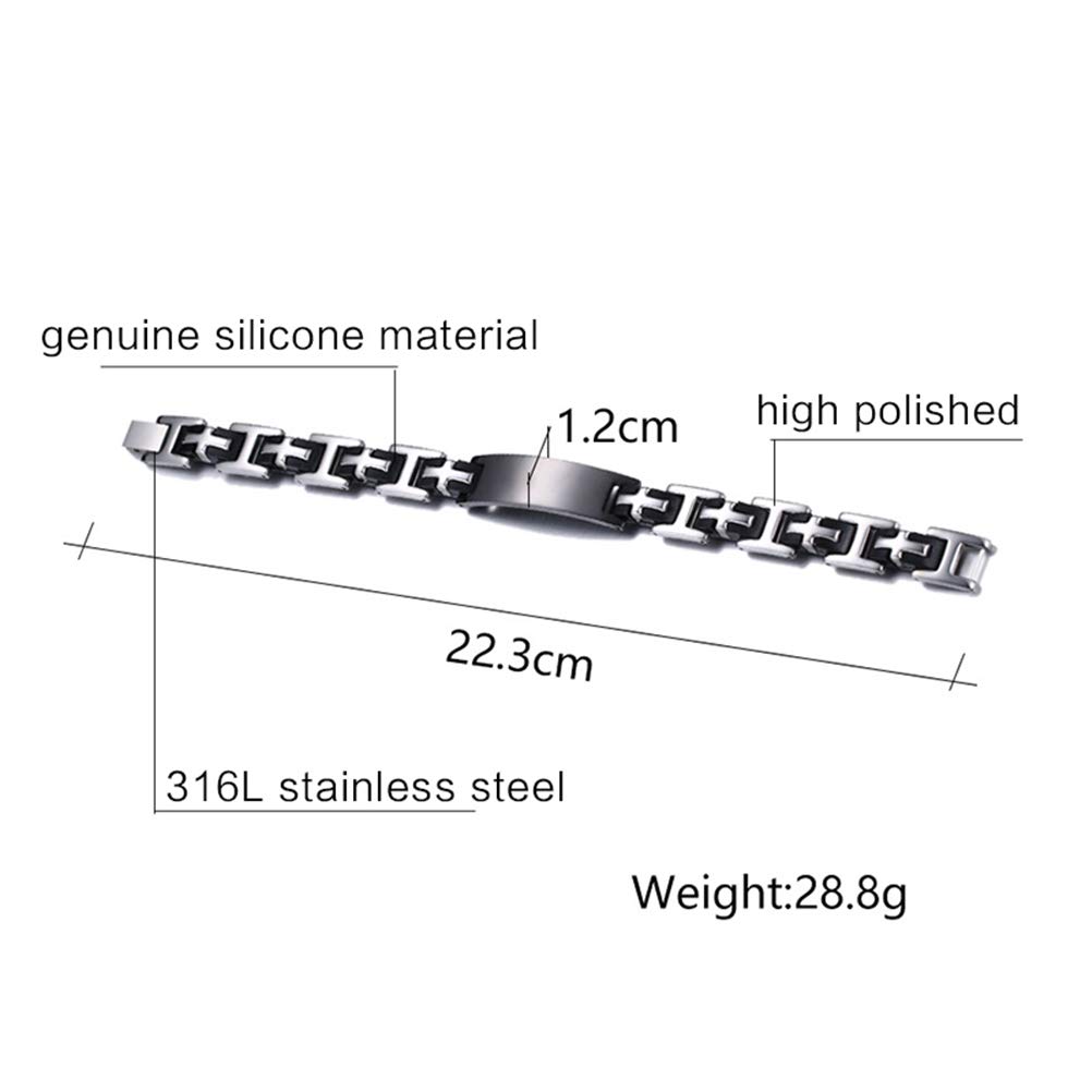 Stylish Black & Silver Stainless Steel ID Bracelet for Men - Durable Bangle Arm Cuff Jewelry - Perfect for Casual Wear, Gifts & Special Occasions