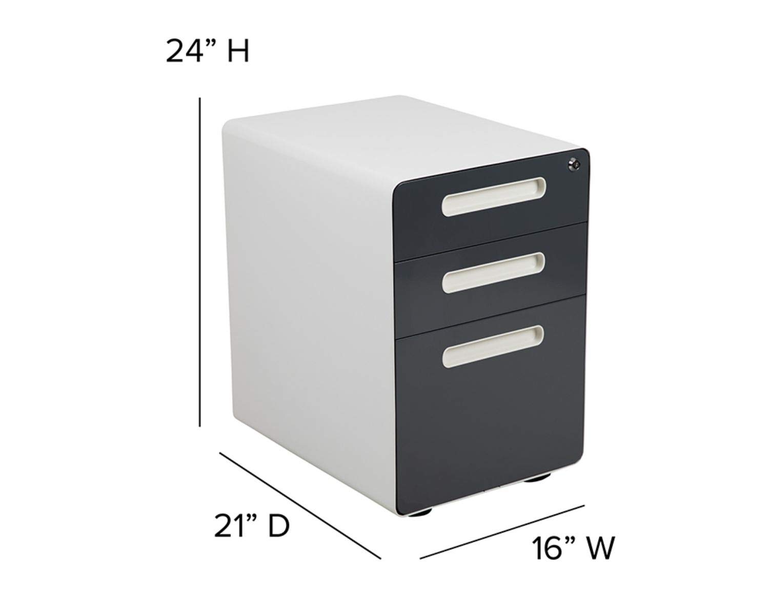 Flash Furniture Wren Ergonomic 3-Drawer Mobile Locking File Cabinet with Anti-Tilt Mechanism - Letter/Legal Size Drawers - White with Charcoal Faceplate - Perfect for Office, Home Office & Workspace Organization