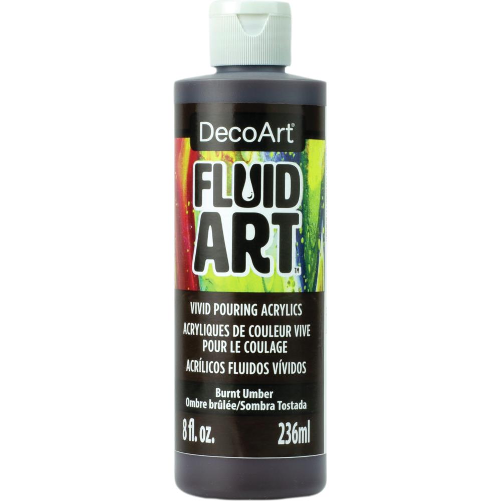 Burnt Umber DecoArt Ready-To-Pour Fluid Acrylic Paint - 8oz Bottle for Fluid Art, Pour Painting & DIY Crafts - Premium Quality Acrylics for Artists & Hobbyists - Perfect for Canvas, Wood & Home Decor Projects