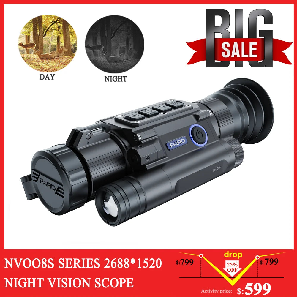 PARD NV008S/LRF Hunting Night Vision Rifle Scope with Ballistic Calculator - 50mm/70mm Lens, Waterproof, No Laser, Digital Camera - Perfect for Night Hunting, Tactical Shooting & Outdoor Adventures