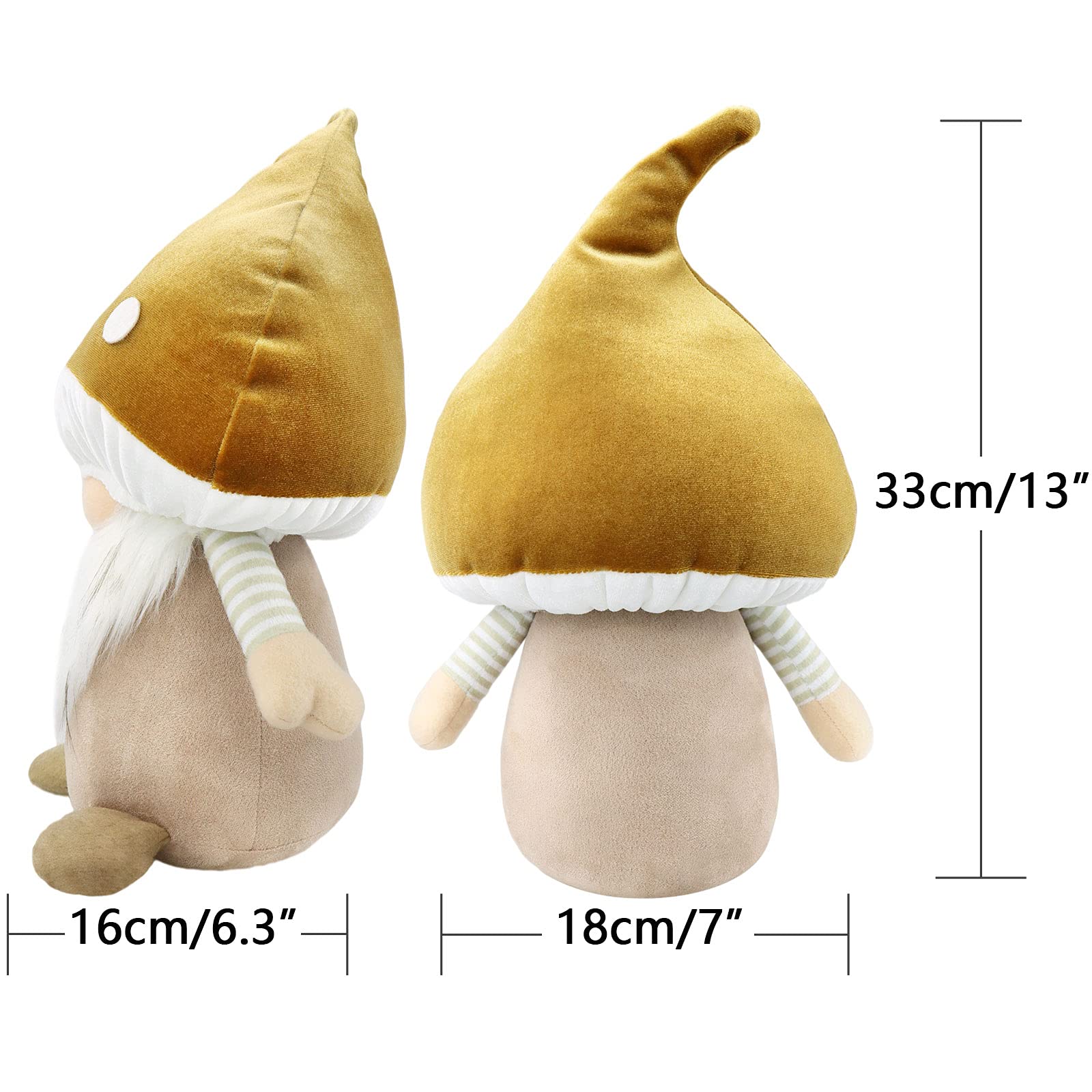 Handmade Scandinavian Mushroom Gnome Stuffed Animal - 13 Inch Brown Farmhouse Decor for Easter, Spring, and Christmas | Perfect for Home, Kitchen, Tiered Tray, and Gift Giving