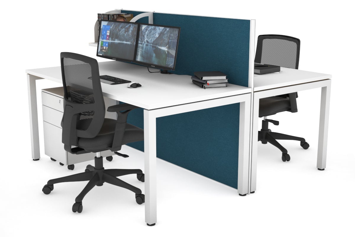Horizon Quadro 2-Person Office Workstation Bench with Square Legs - 1400L x 800W Dimensions, Cable Management Scallop - Perfect for Shared Workspaces, Conference Rooms & Collaborative Office Environments