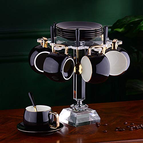 Premium 6-Piece Ceramic Coffee Cup and Saucer Set - High-Quality Porcelain Tea Cups with Elegant Holder for Home, Office & Afternoon Tea - Perfect for Coffee, Tea, Hot Chocolate & Entertaining Guests