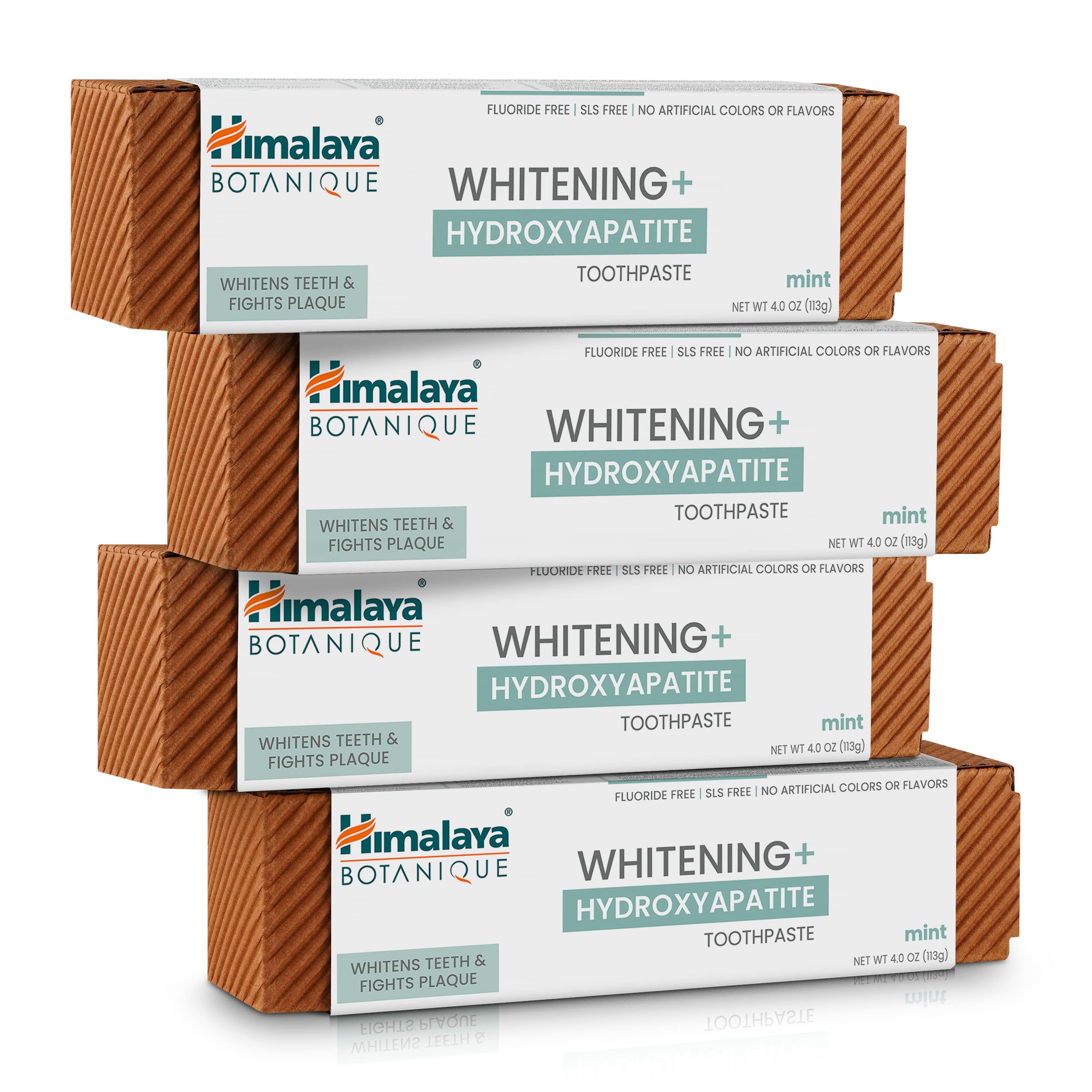 Himalaya Botanique Hydroxyapatite Toothpaste for Teeth Whitening & Fresh Breath - Fluoride Free, SLS Free, Vegan - 4.0 oz (4 Pack) - Perfect for Daily Oral Care & Natural Teeth Whitening