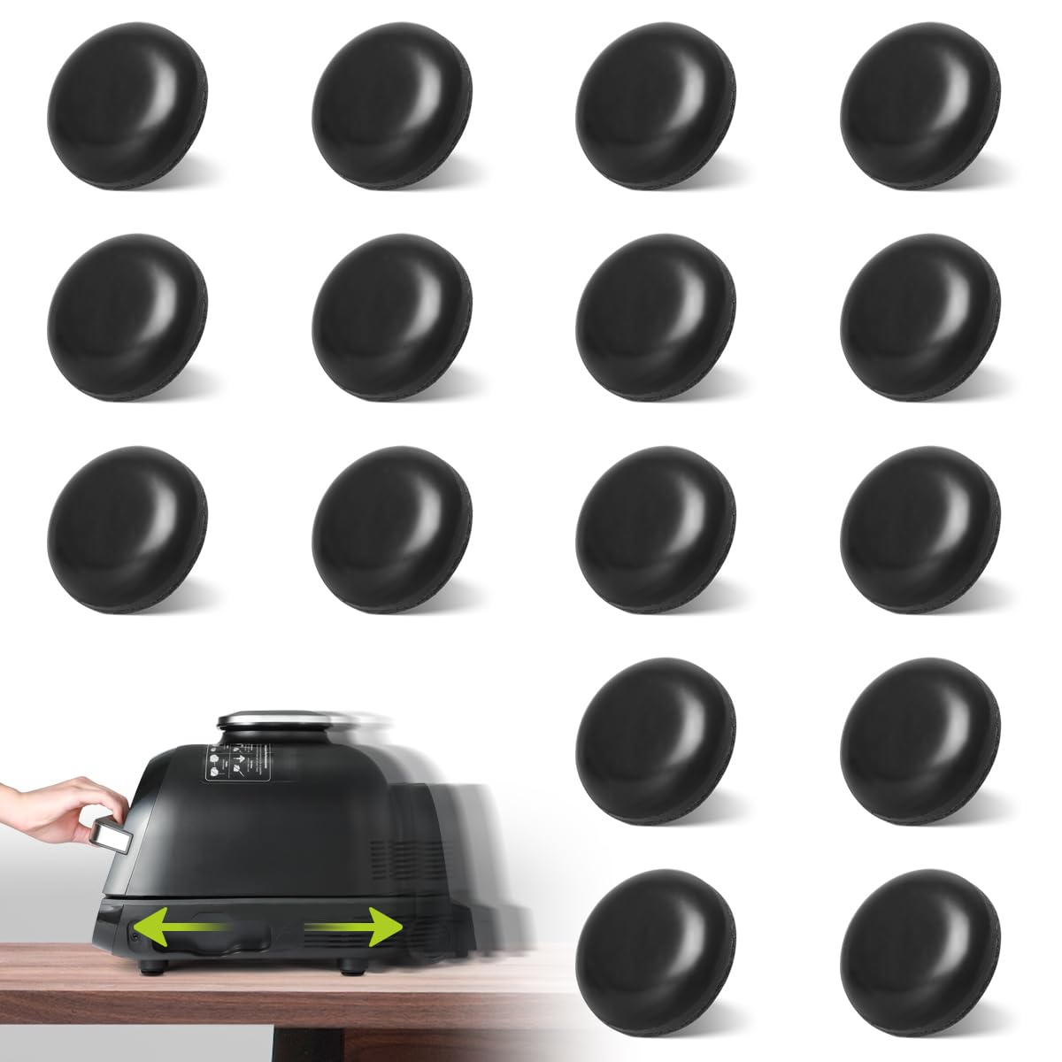**Aieve Black Appliance Sliders – 16 Pcs Self-Adhesive Furniture Movers, Heavy Duty Countertop Caster Wheels for Kitchen & Home Organization – Perfect for Refrigerators, Washers & Cabinets**    *(Use Cases: Easily move heavy appliances like refrigerators, washing machines, or cabinets for cleaning & rearranging without scratching floors.)*