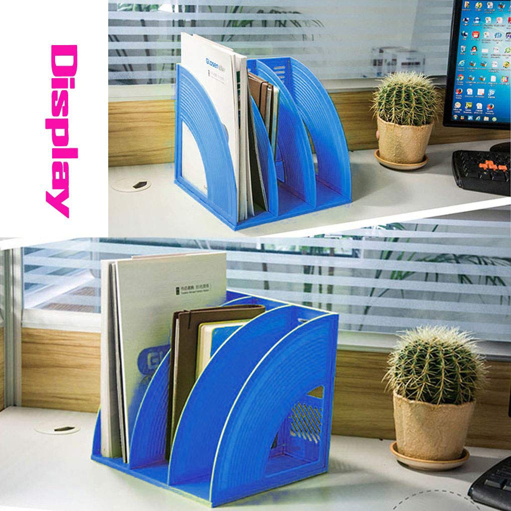 Sturdy Plastic Magazine File Holder - 3 Section Vertical Desktop Organizer for Books, Folders & Documents - Blue | Office, Home & School Storage Solution
