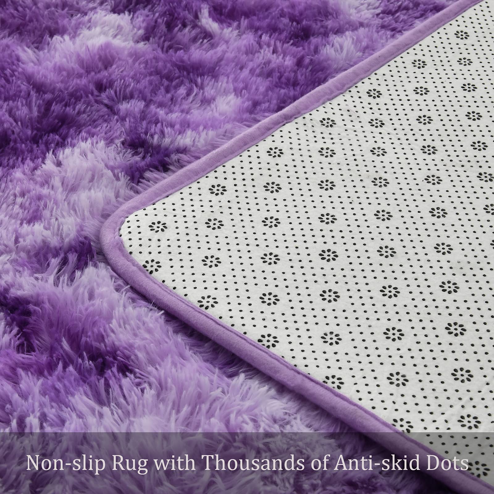 Astorug Fluffy Shaggy Area Rug - Non-Slip Tie-Dyed Purple Fuzzy Carpet for Bedroom, Living Room, Kids Room & Nursery - Soft Rectangle Dorm Rug (6x9 Feet) - Perfect for Cozy Home Decor & Floor Protection