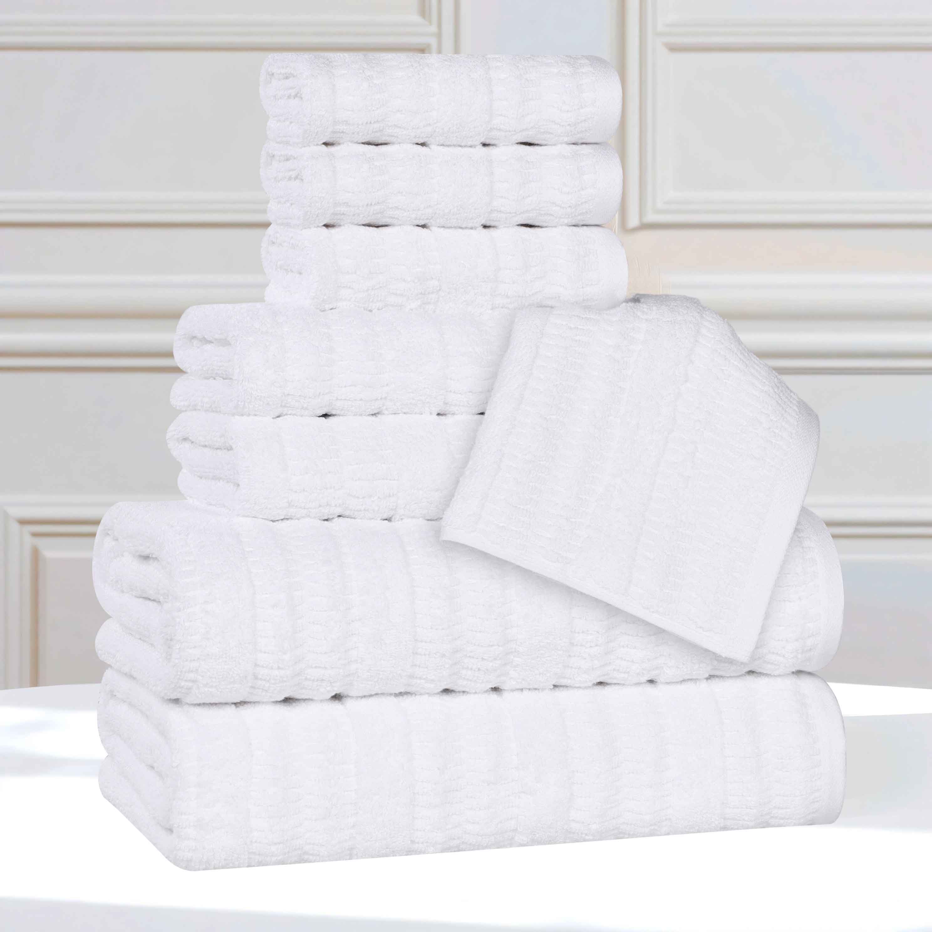 Mika Smart Twist Cotton Solid Vertical Ribbed 8-Piece Towel Set - Ultra Soft & Absorbent Bath Towels for Spa, Gym, and Luxury Home Use